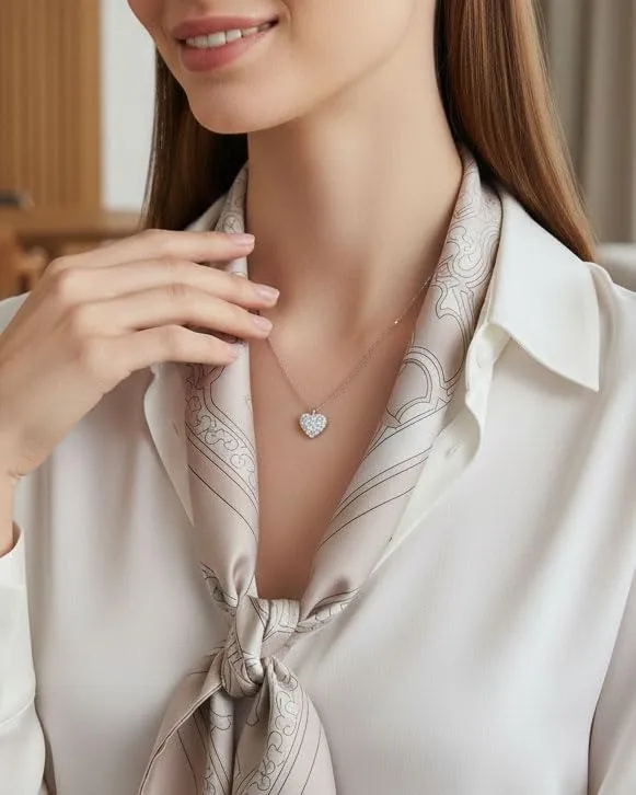 Collana Donna Ciondolo Cuore con Strass in Acciaio Inox Argento Idea Regalo - immagine 2