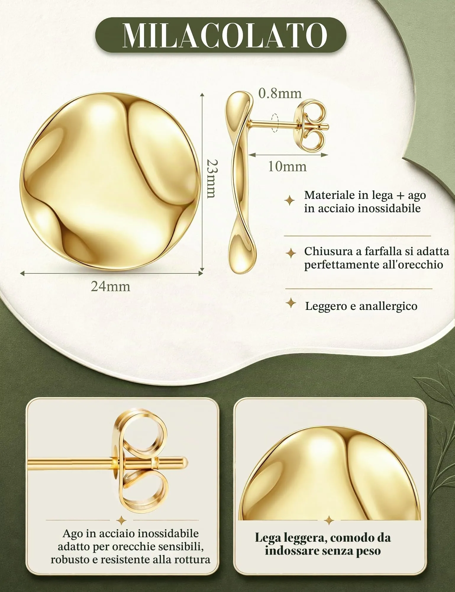 MILACOLATO Orecchini Donna Statement Orecchini Acciaio Inossidabile - immagine 3