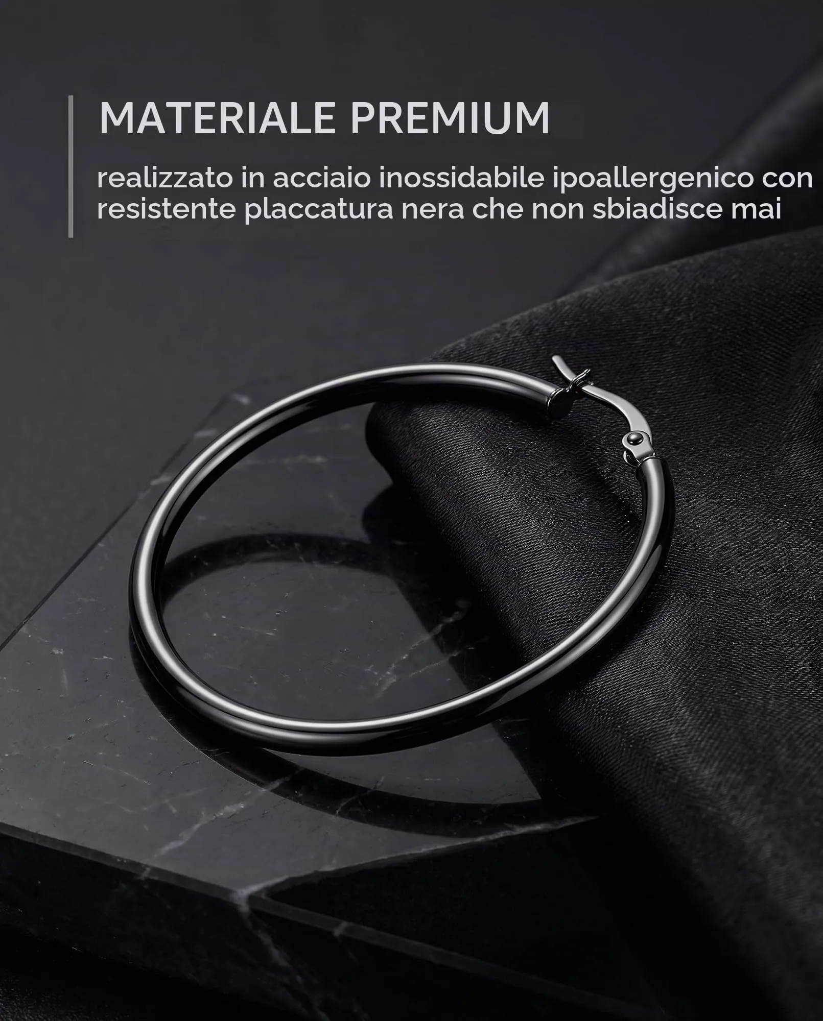 LEEQBCR Orecchini a Cerchio Donna Nero Acciaio Inossidabile 6 Coppie 6 Dimensioni Orecchini Sottili Ipoallergenici a Cerchio Acciaio Inossidabile Donna Set Regalo Gioielli Moda - immagine 3