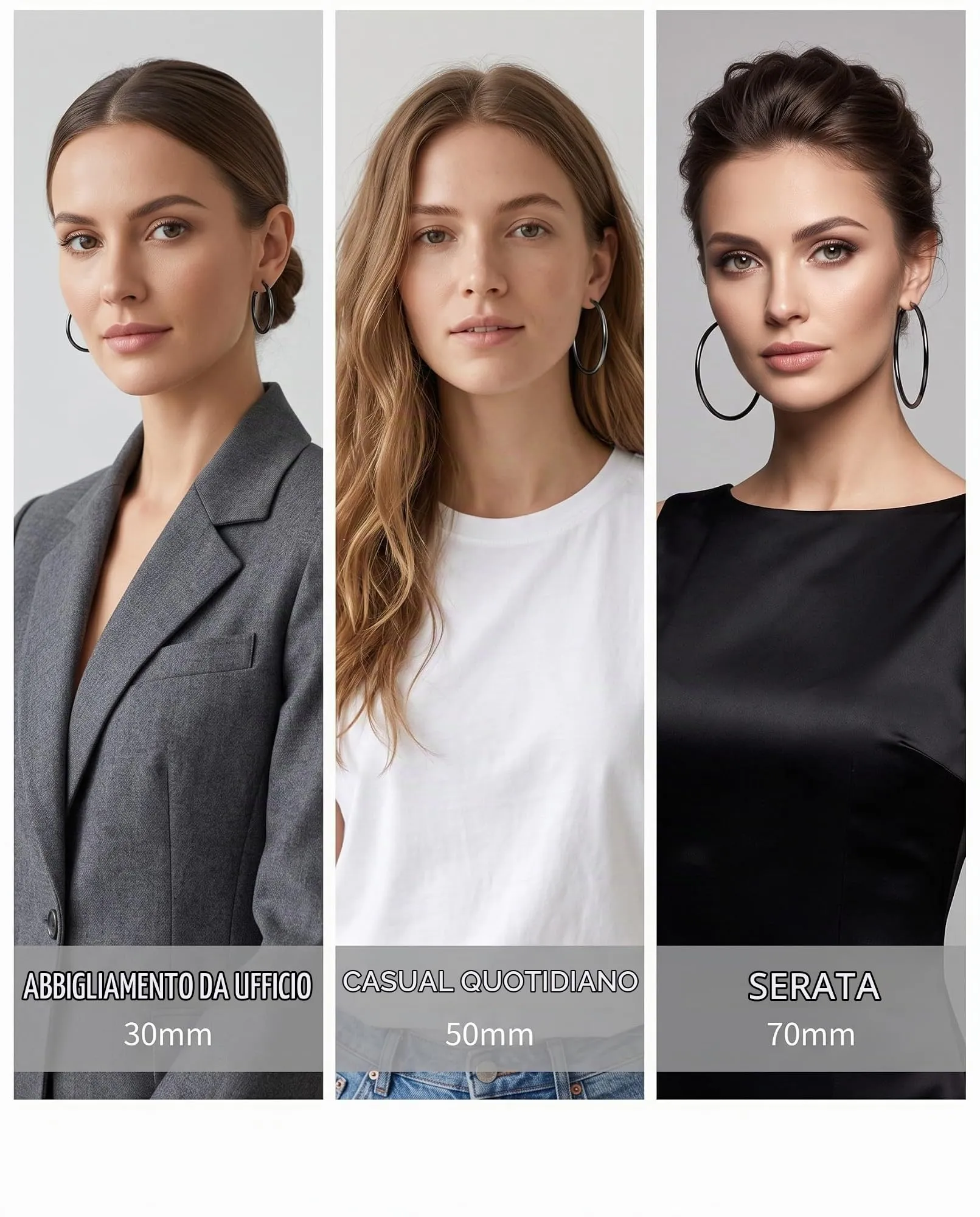 LEEQBCR Orecchini a Cerchio Donna Nero Acciaio Inossidabile 6 Coppie 6 Dimensioni Orecchini Sottili Ipoallergenici a Cerchio Acciaio Inossidabile Donna Set Regalo Gioielli Moda - immagine 4