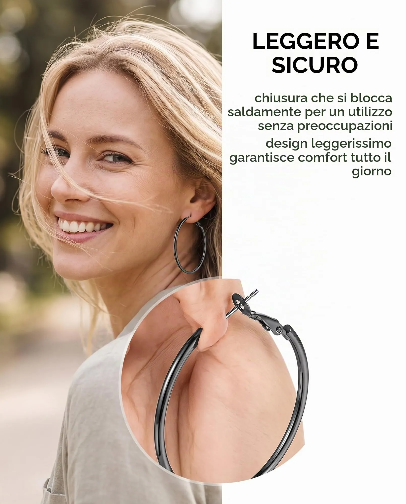 LEEQBCR Orecchini a Cerchio Donna Nero Acciaio Inossidabile 6 Coppie 6 Dimensioni Orecchini Sottili Ipoallergenici a Cerchio Acciaio Inossidabile Donna Set Regalo Gioielli Moda - immagine 5