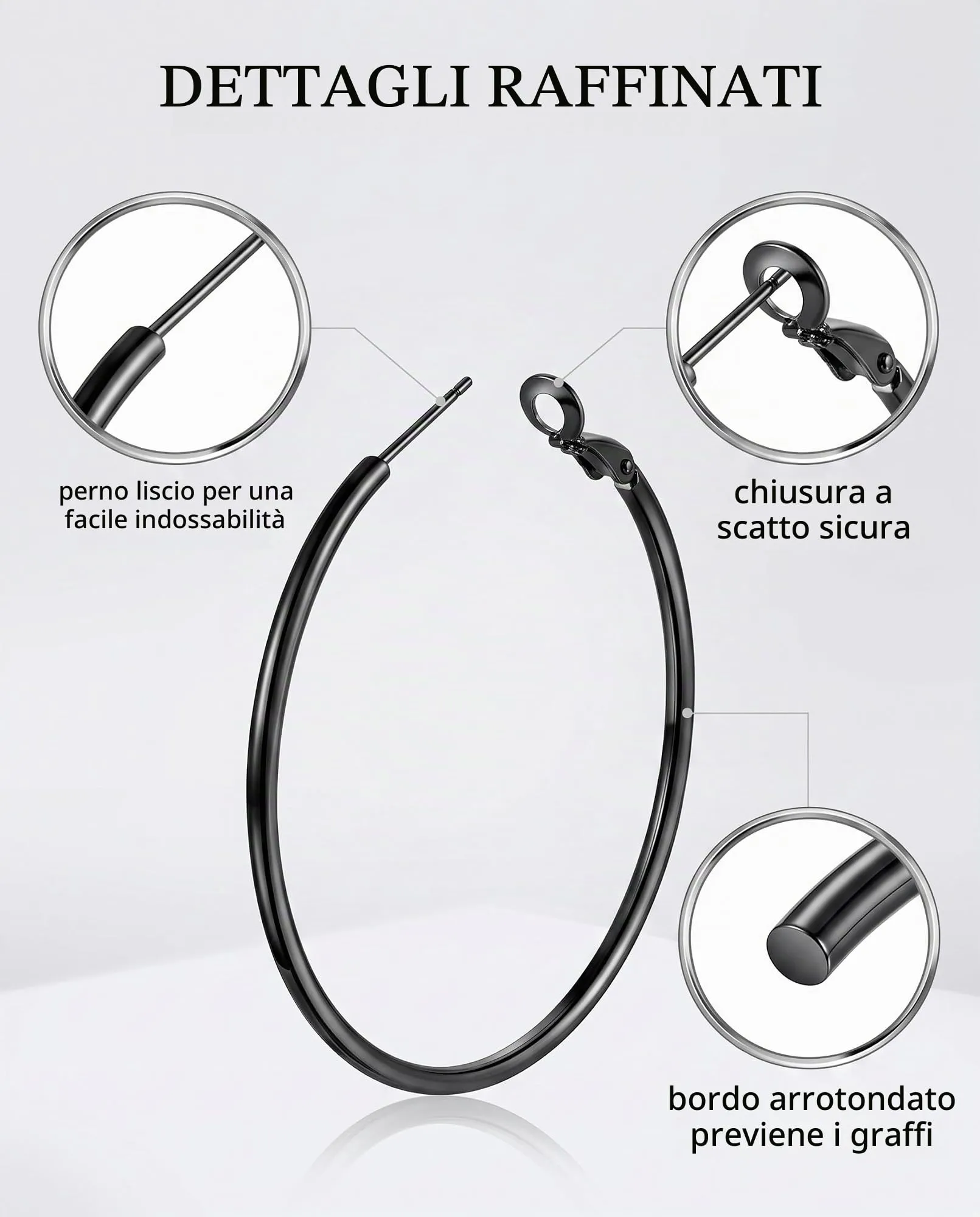 LEEQBCR Orecchini a Cerchio Donna Nero Acciaio Inossidabile 6 Coppie 6 Dimensioni Orecchini Sottili Ipoallergenici a Cerchio Acciaio Inossidabile Donna Set Regalo Gioielli Moda - immagine 7