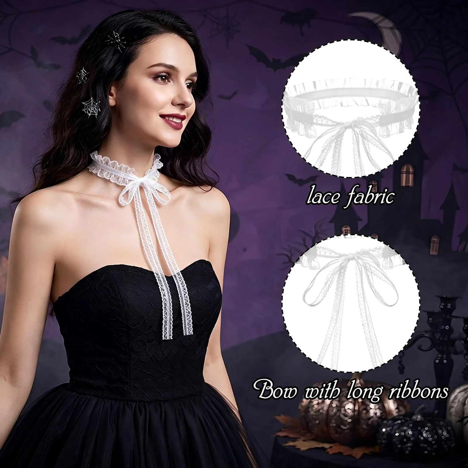 Collana Choker Donna, Pizzo Girocollo, Vintage Lace Choker Necklace,Bianco - immagine 3
