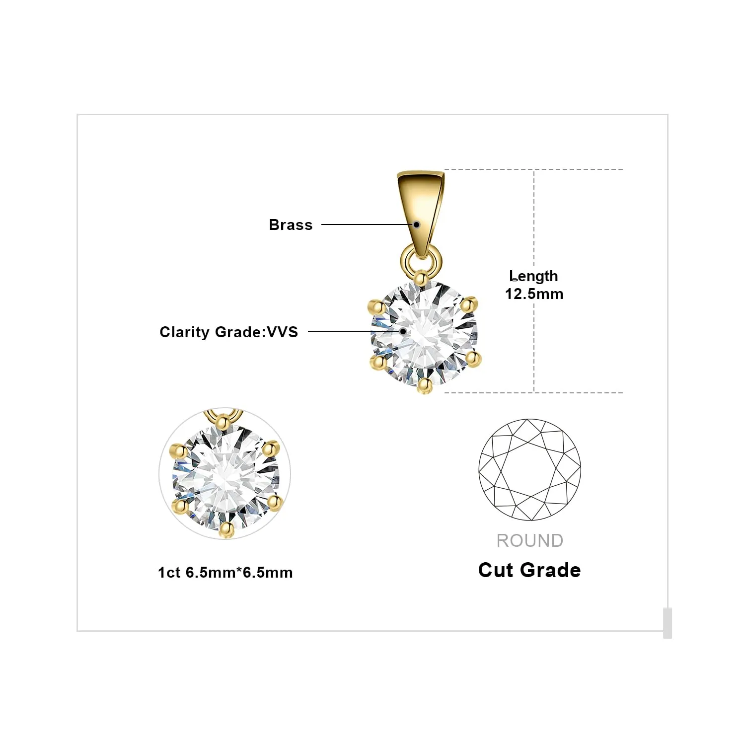 JewelryPalace 1ct Collana Solitario Donna placcato oro giallo 14K con Creato Moissanite, Collana Dorata Ciondolo Pietra Rotonda con Catena Maglia 45cm, Collane Pendenti in Oro Set Gioielli Donna - immagine 2