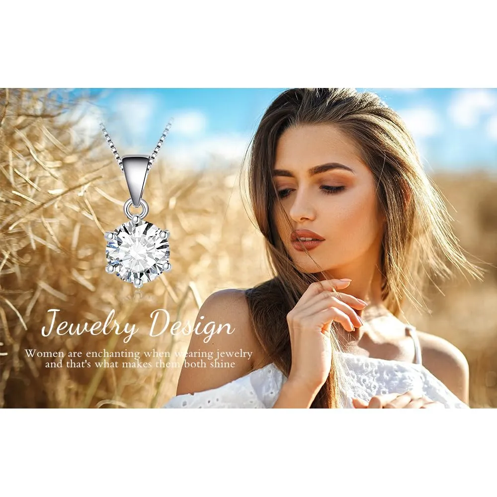 JewelryPalace 1ct Collana Solitario Donna placcato oro bianco 14K con Creato Moissanite, Collana Ciondolo Pietra Rotonda Catena Veneziana 45cm, Collane Pendenti Lunghe Matrimonio Set Gioielli Donna - immagine 6