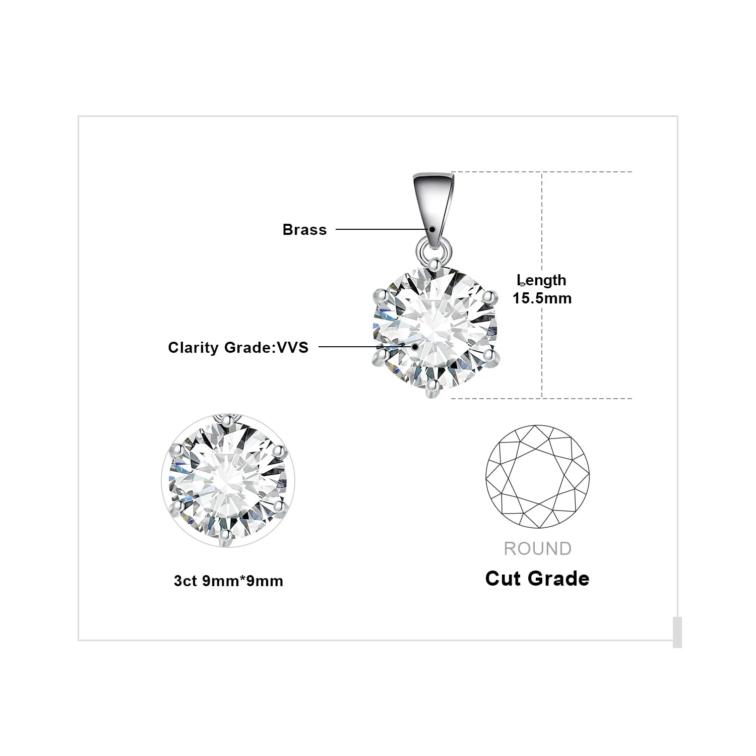 JewelryPalace 3ct Collana Solitario Donna placcato oro bianco 14K con Creato Moissanite, Collana Ciondolo Pietra Rotonda Catena Veneziana 45cm, Collane Pendenti Lunghe Matrimonio Set Gioielli Donna - immagine 2