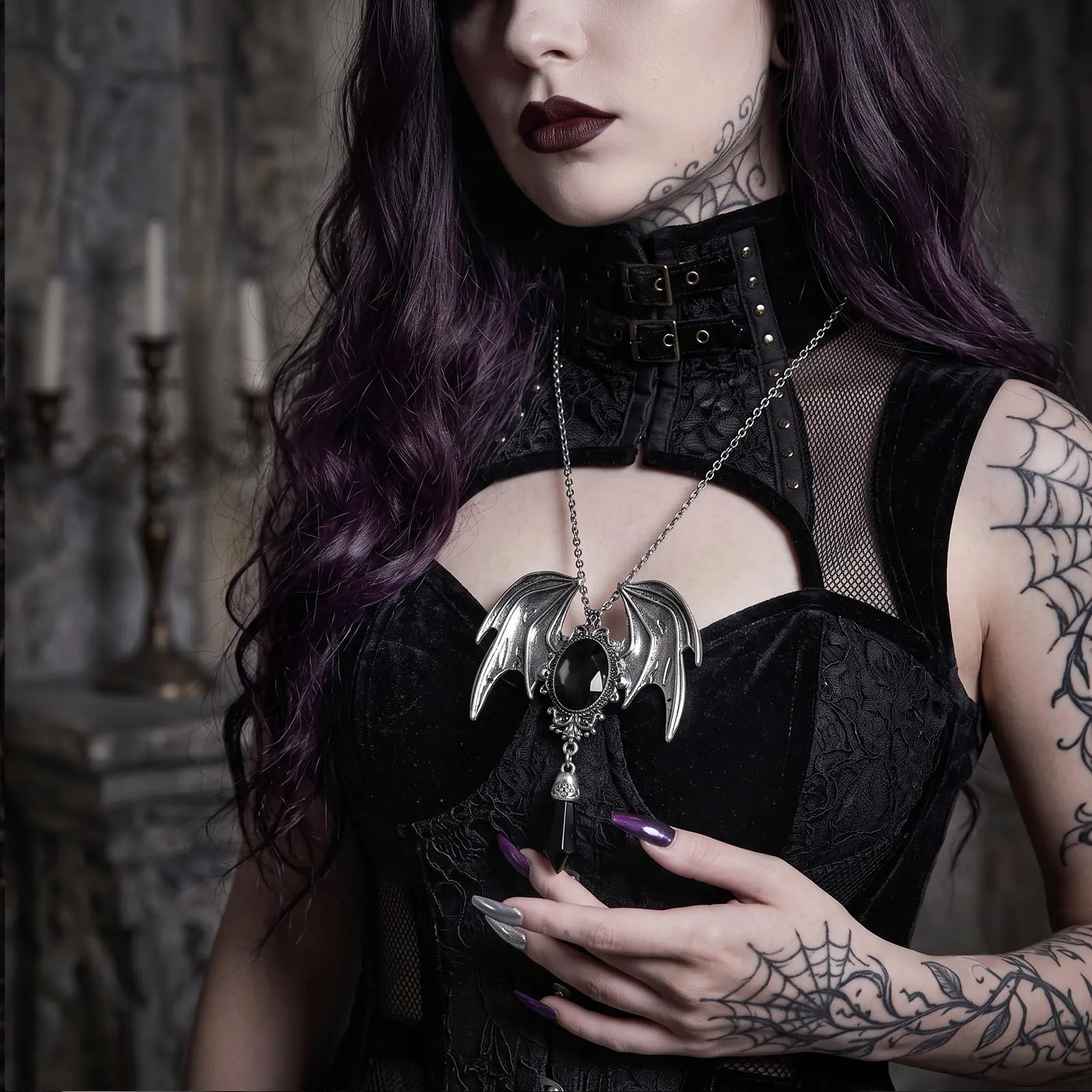 ZOSIGN Collana Pipistrello, Nero Collana Gotica Pipistrello, Collane Goth Donna, Collane Pipistrellus Donna, Accessori Gotici da Vampiro, Regali per Halloween E Carnevale per Donne - immagine 3
