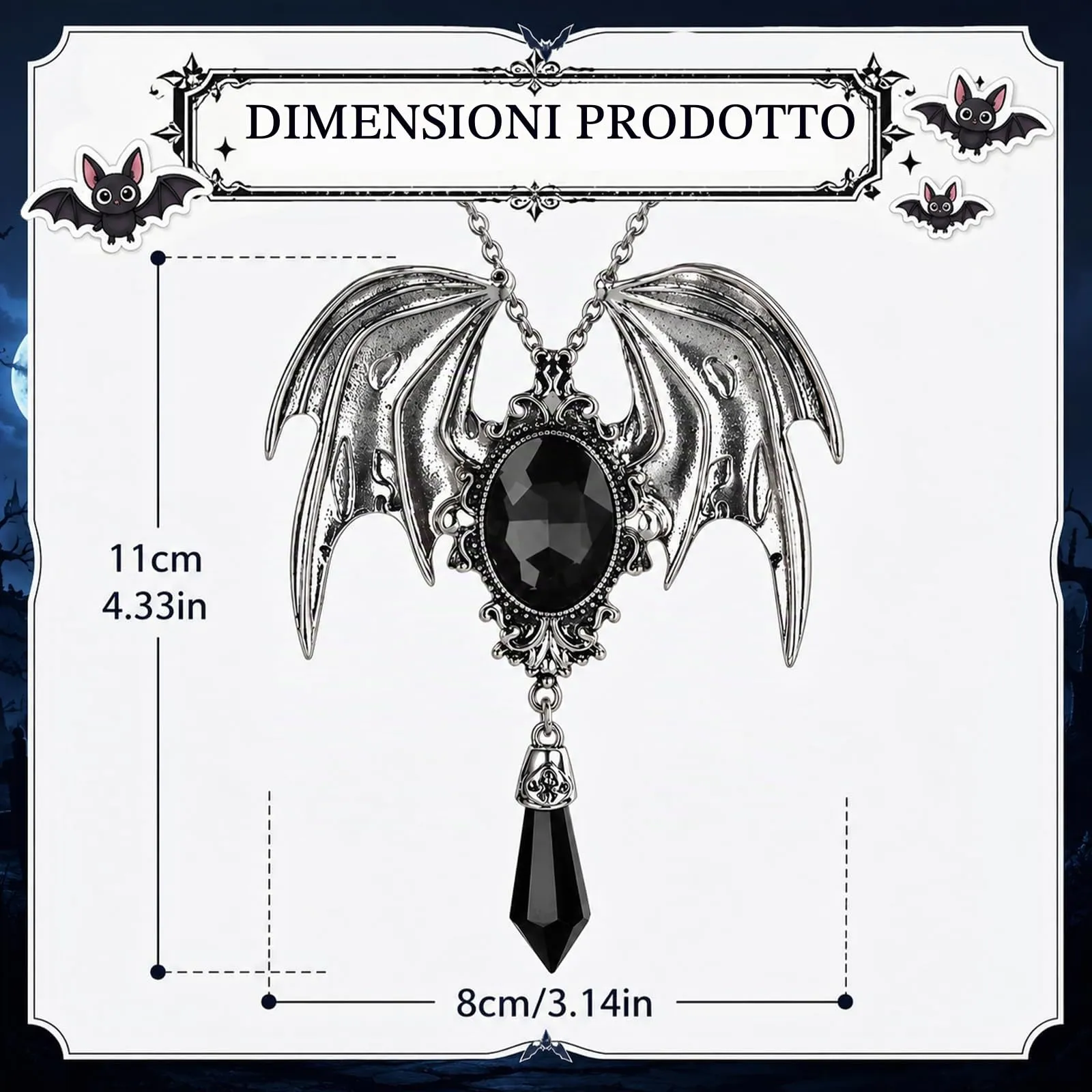 ZOSIGN Collana Pipistrello, Nero Collana Gotica Pipistrello, Collane Goth Donna, Collane Pipistrellus Donna, Accessori Gotici da Vampiro, Regali per Halloween E Carnevale per Donne - immagine 5
