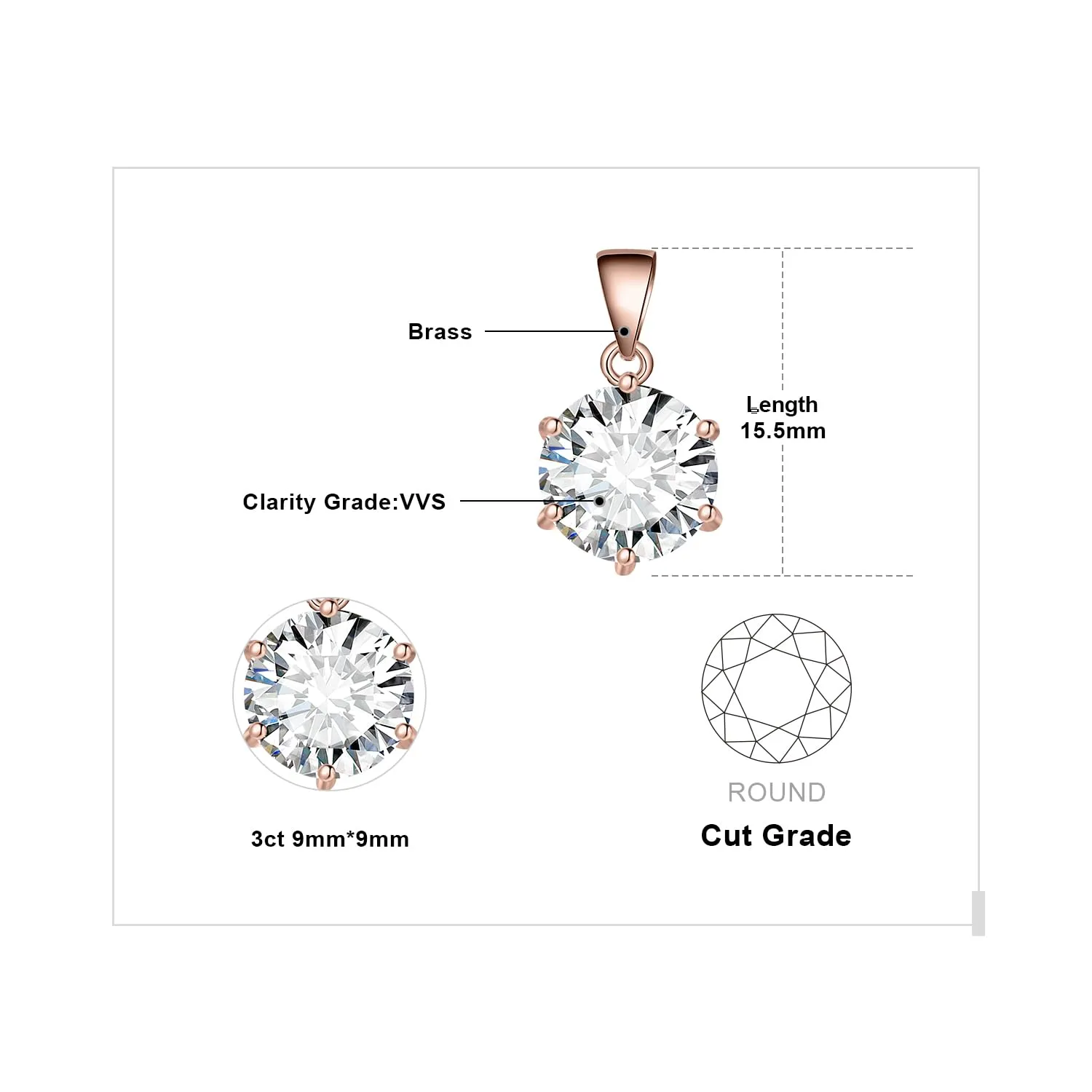 JewelryPalace 3ct Collana Solitario Donna placcato oro rosa 14K con Creato Moissanite, Collana Ciondolo Pietra a Taglio Rotondo con Catena Maglia 45cm, Collane Pendenti in Oro Rosa Set Gioielli Donna - immagine 2