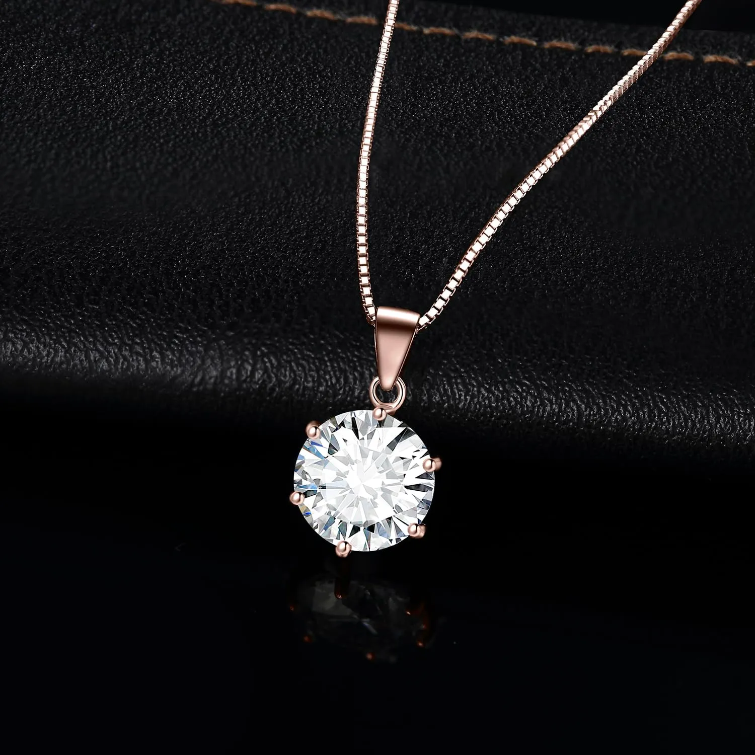 JewelryPalace 3ct Collana Solitario Donna placcato oro rosa 14K con Creato Moissanite, Collana Ciondolo Pietra a Taglio Rotondo con Catena Maglia 45cm, Collane Pendenti in Oro Rosa Set Gioielli Donna - immagine 3