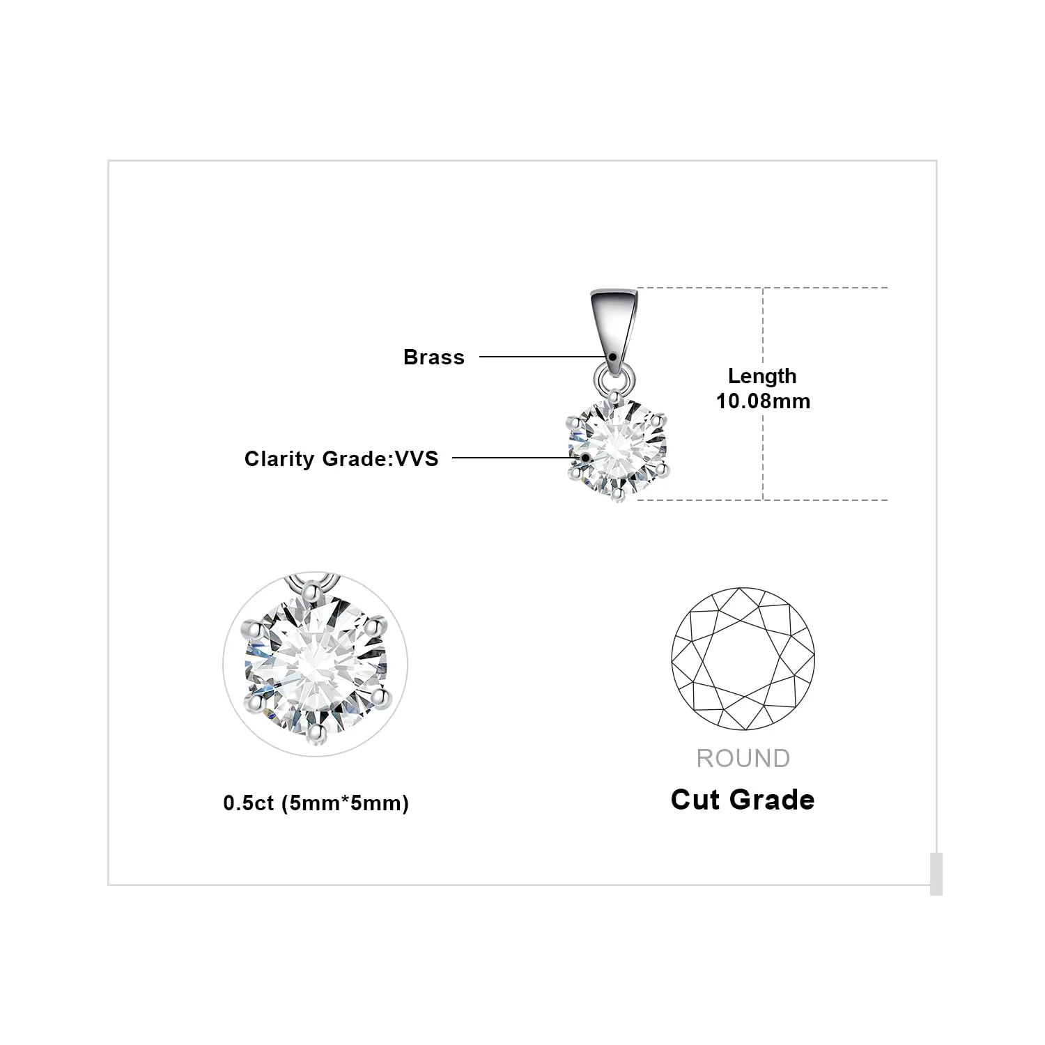 JewelryPalace 0.5ct Collana Solitario Donna placcato oro bianco 14K con Creato Moissanite, Collana Ciondolo Pietra a Taglio Rotondo con Catena Veneziana 45cm, Collane Pendenti Set Gioielli Donna - immagine 2