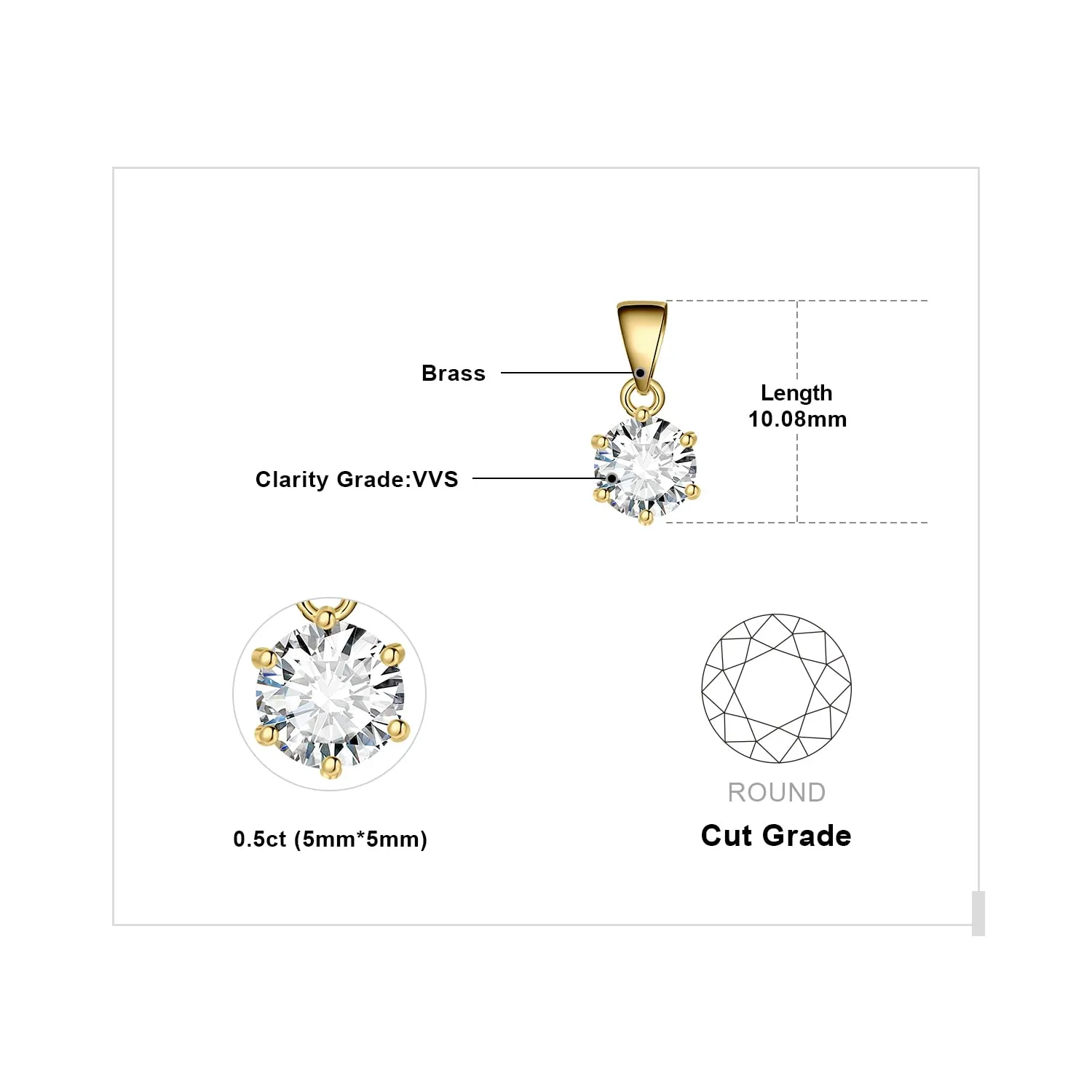 JewelryPalace 0.5ct Collana Solitario Donna placcato oro giallo 14K con Creato Moissanite, Collana Ciondolo Pietra Rotonda con Catena Maglia 45cm, Collane Pendenti Dorati in Oro Set Gioielli Donna - immagine 2