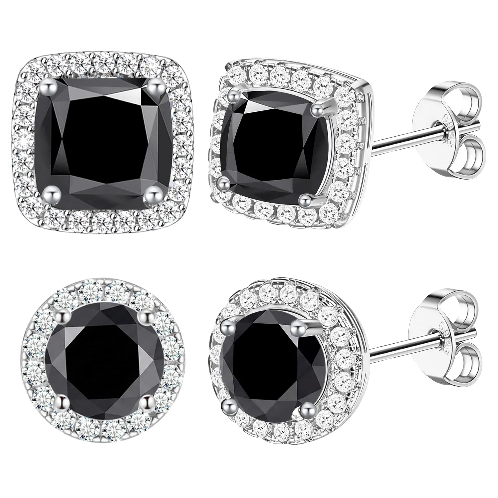 Orecchini Uomo Diamante Orecchini Donna Argento 925,Nero 2 Paia - immagine 1