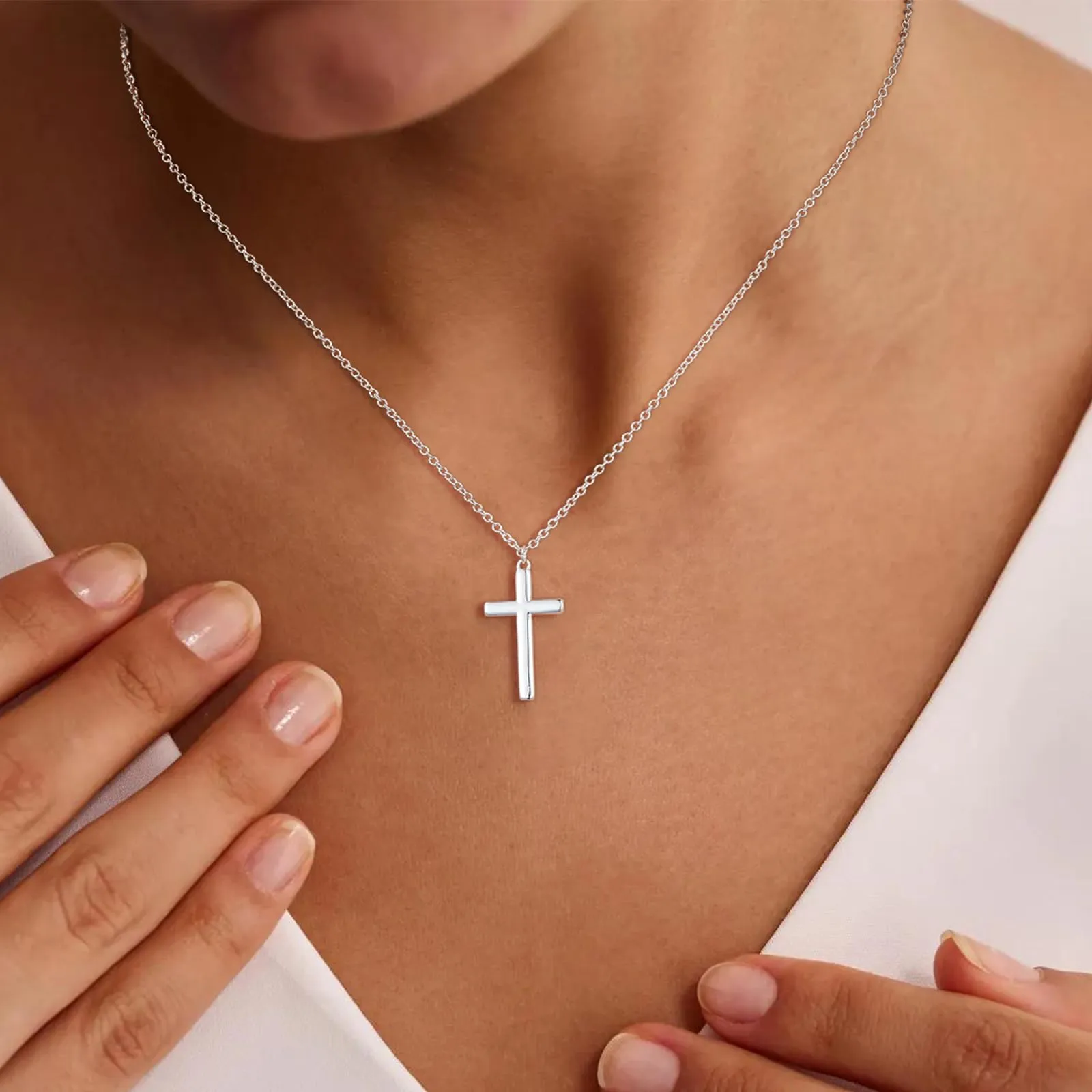 Collana con ciondolo a forma di croce in argento, collana con croce da - immagine 2