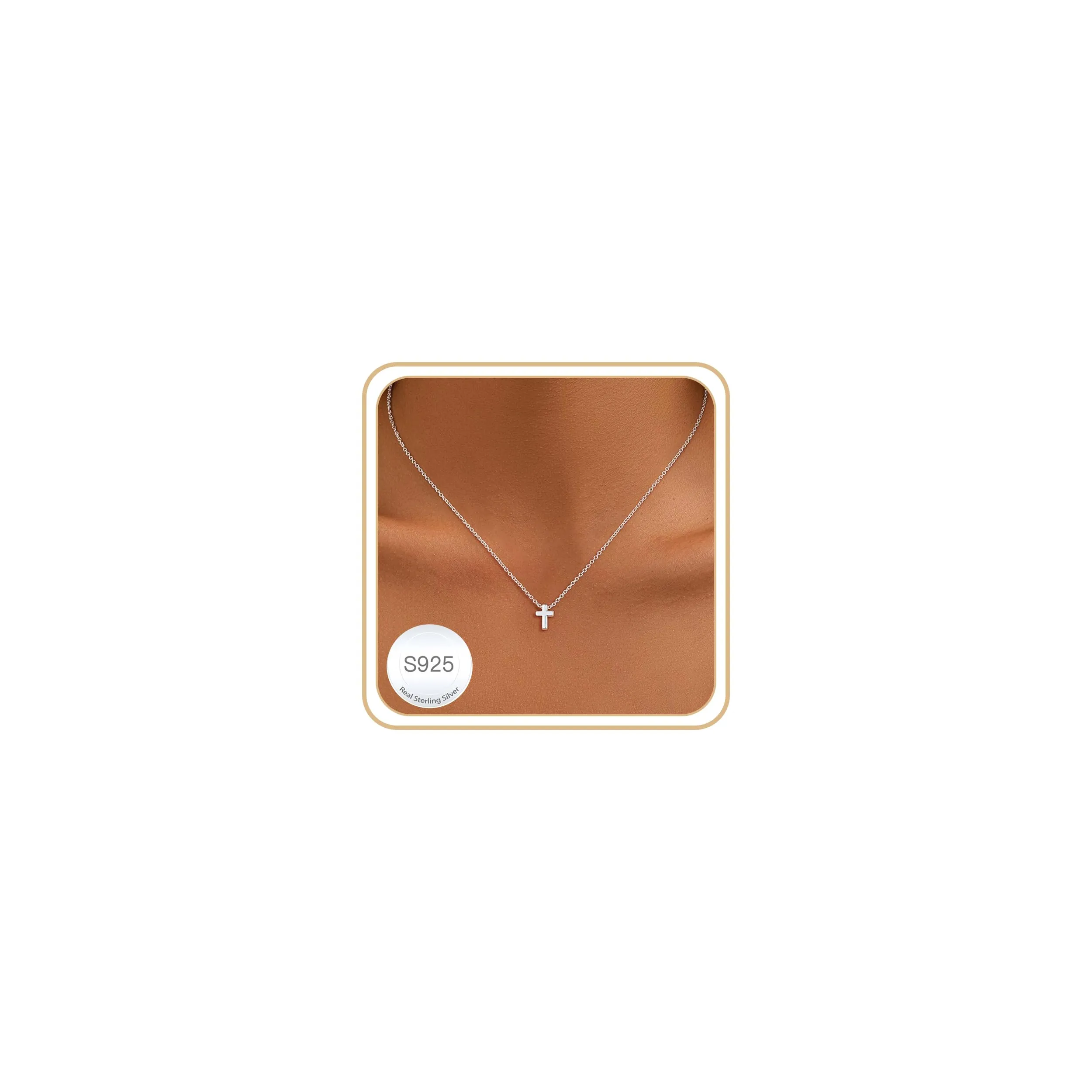 Collana con ciondolo a forma di croce, in argento, da donna, idea regalo - immagine 1