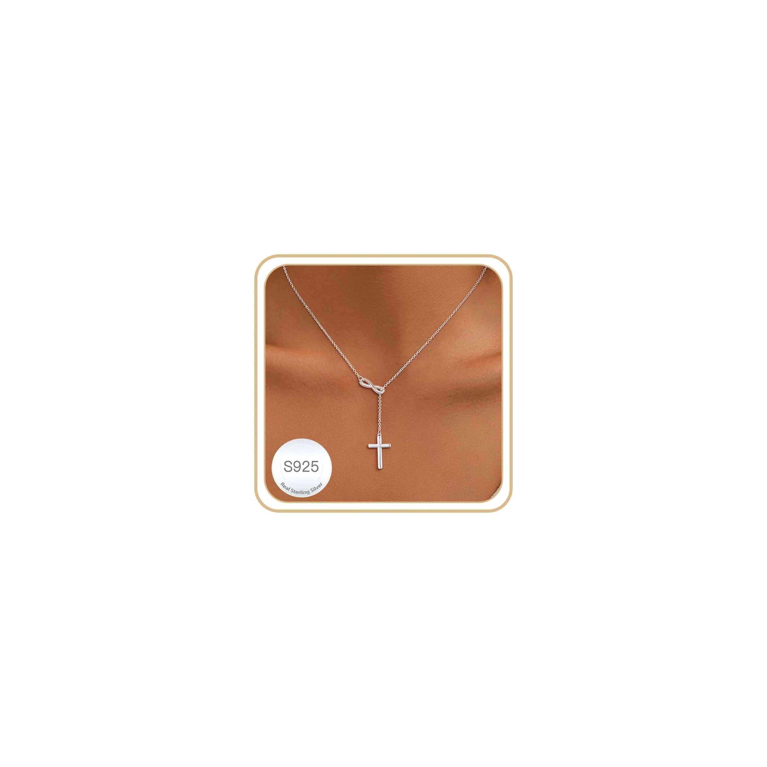 Collana con ciondolo a forma di croce, in argento, da donna, idea regalo - immagine 1