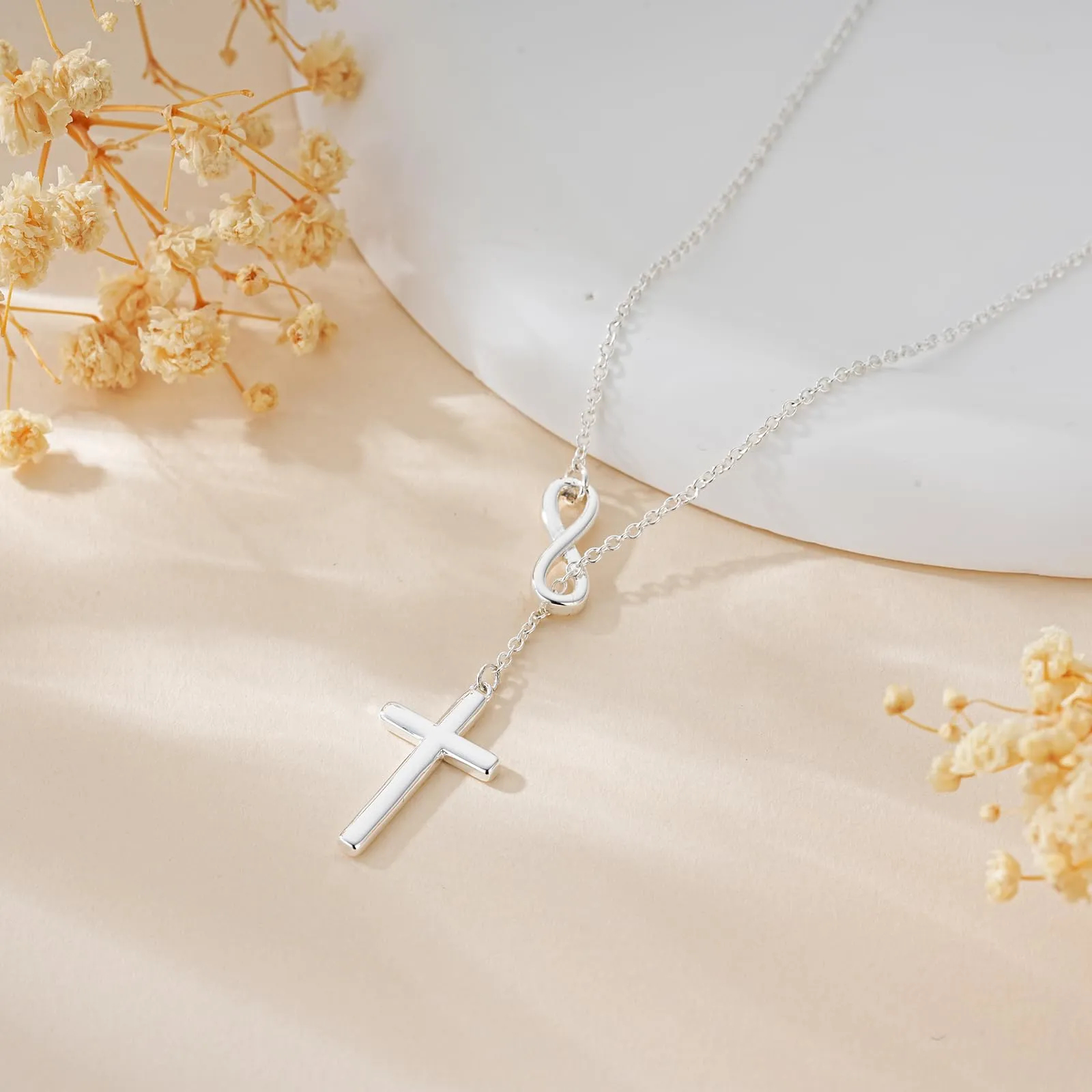 Collana con ciondolo a forma di croce, in argento, da donna, idea regalo - immagine 4