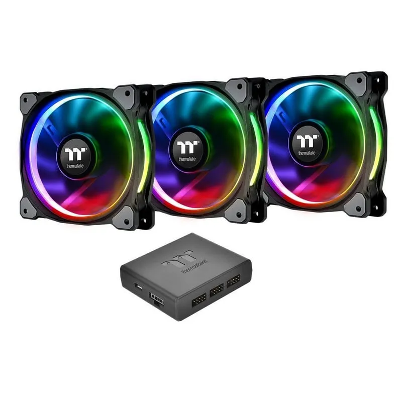 Ventola Thermaltake Riing Plus LED RGB da 140 mm, confezione da 3 ventole + controller - immagine 1