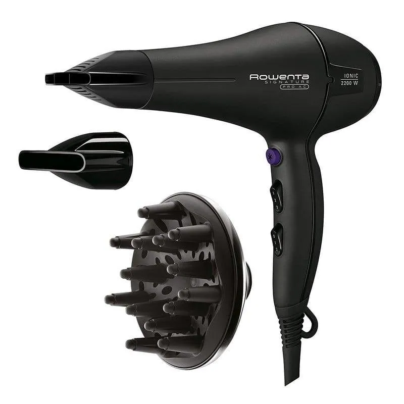 Phon Professionale Ionico Rowenta Signature Pro Beauty CV7840F0 2200W 3 Temperature 2 Velocità con Diffusore Nero - immagine 1