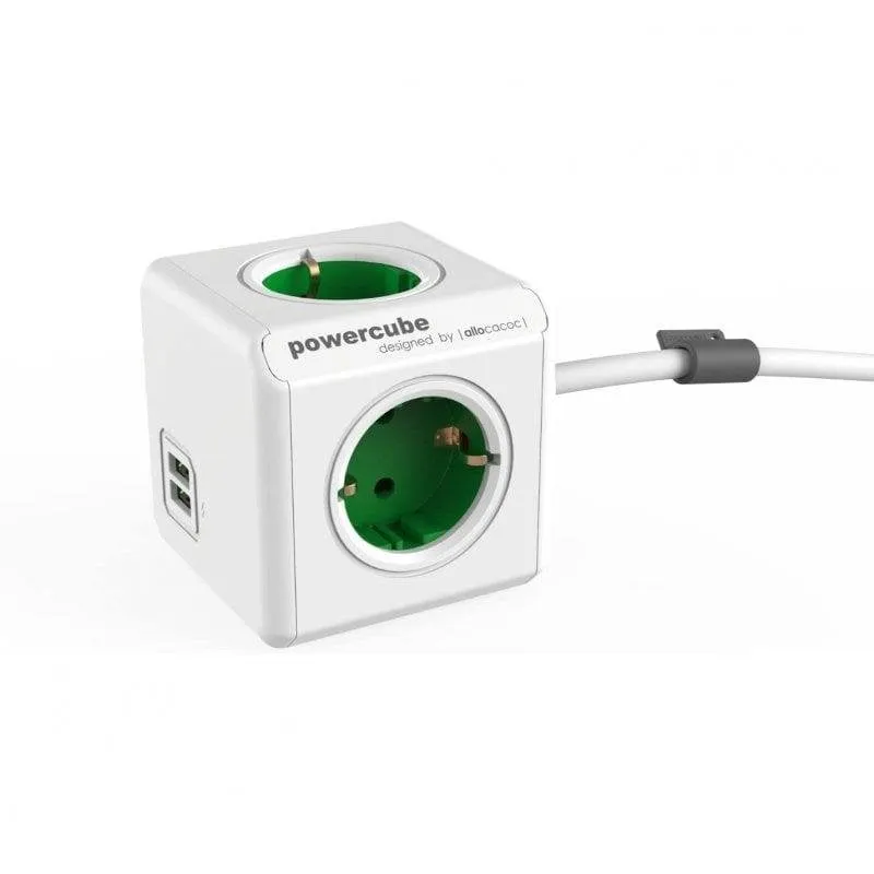 Multipresa PowerCube Extended USB 4 prese 2 USB-A cavo 1,5 m supporto verde - immagine 1