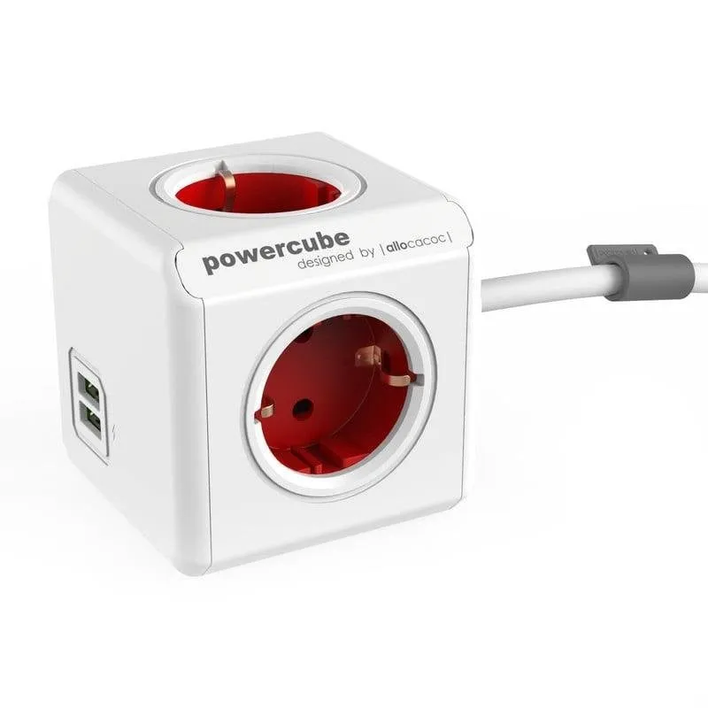 Multipresa PowerCube Extended USB 4 prese 2 USB-A cavo 1,5 m supporto rosso - immagine 1