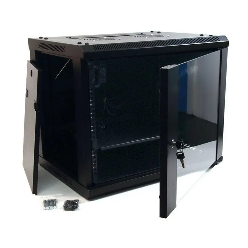 Armadio Rack da Parete Powergreen 19" 9U 600x600mm + Termostato + 2 Ventole + 1 Vassoio Fisso - immagine 1