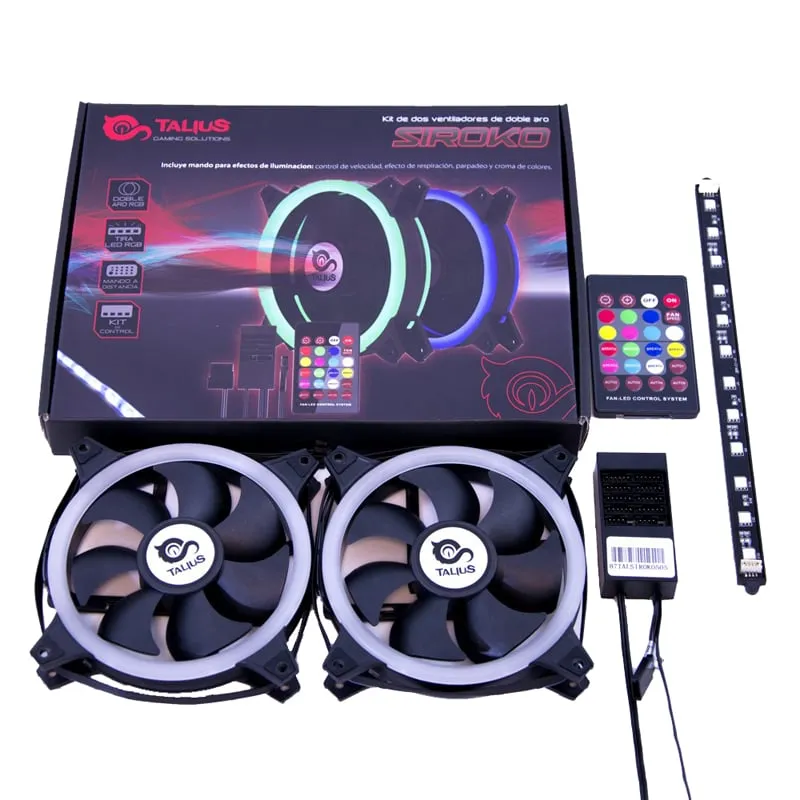 Talius Siroko Kit 2 Ventole RGB Doppio Cerchio da 120mm + Striscia LED + Telecomando - immagine 1