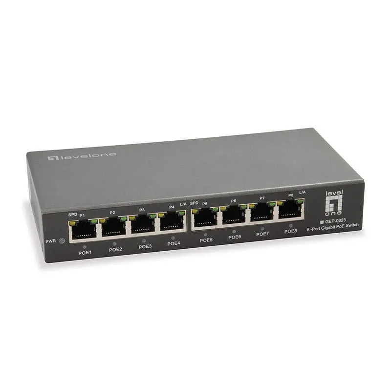 LevelOne GEP-0823 Switch 8 porte Gigabit PoE Nero - immagine 1