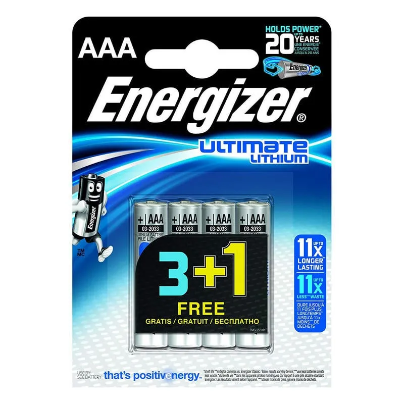 Batterie Energizer Ultimate Lithium AAA L92, confezione da 3+1 - immagine 1