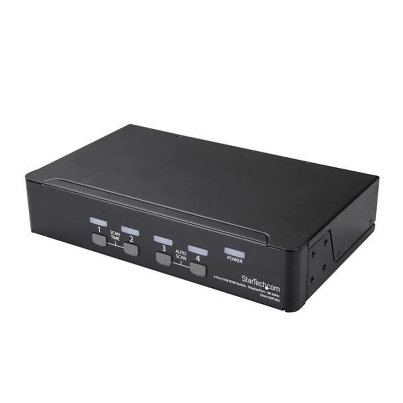 StarTech.com Switch KVM DisplayPort a 4 porte - 4K 60Hz - Schermo singolo - Switch KVM USB UHD DP 1.2 a doppia porta - Hub USB 2.0 integrato e audio - Dell, HP, Apple, Lenovo - TAA - immagine 1