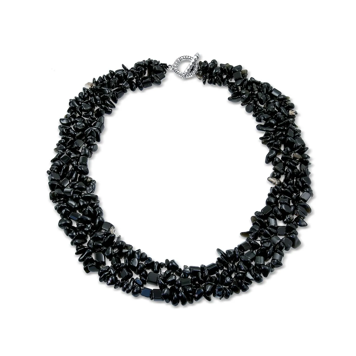 Bling Jewelry Grande Collana Di Dichiarazione Della Bavetta Dei Chip Della Pietra Dell'Onice Nero Di Chunky Larga Per Le Donne Braccialetto Di Allungamento Del Collare Per Le Donne Fissato 18 Pollici - immagine 2