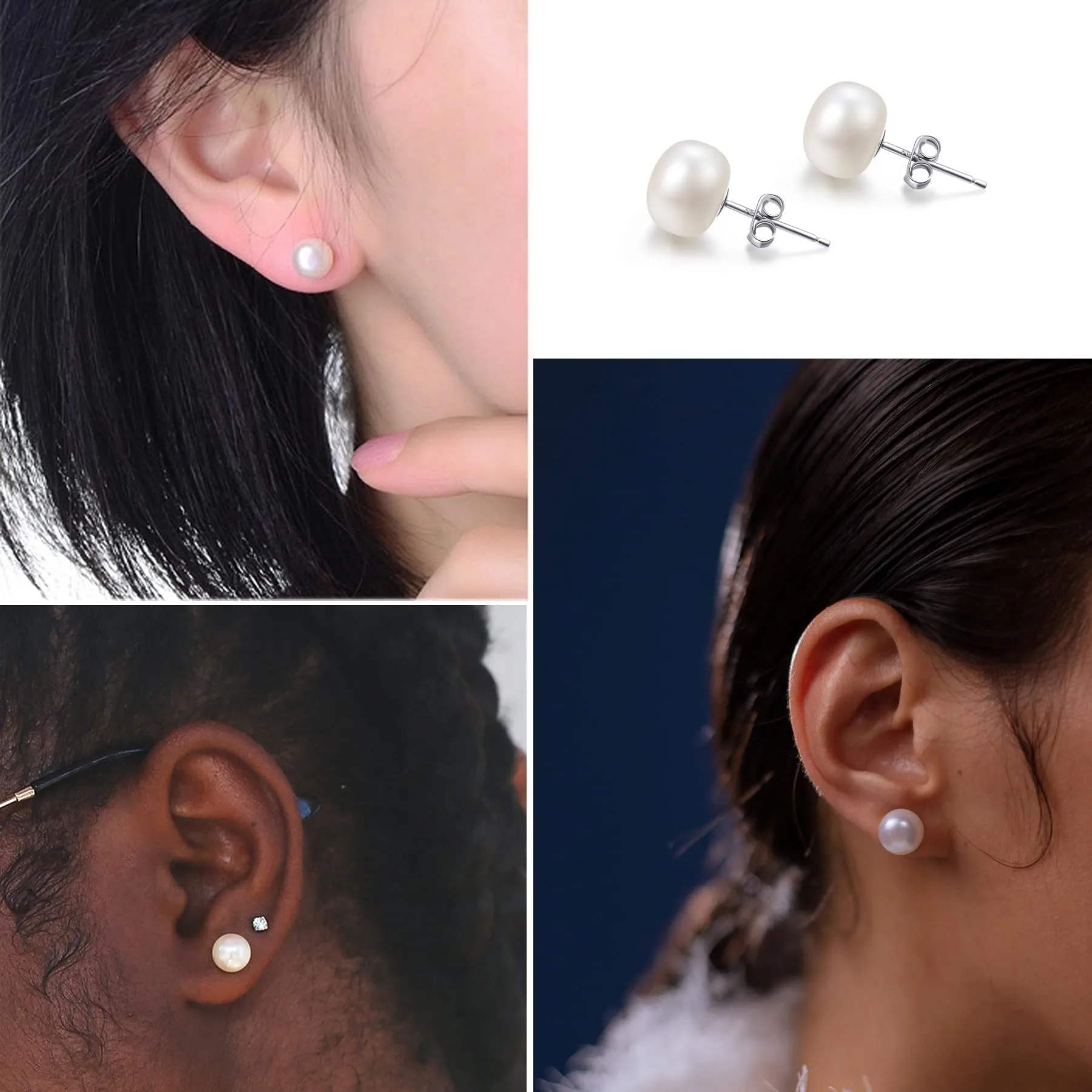 Orecchini Perle Donna Naturali D'acqua Dolce Coltivate Orecchino Argento 925 Perla Bianche Vere 8MM - immagine 5