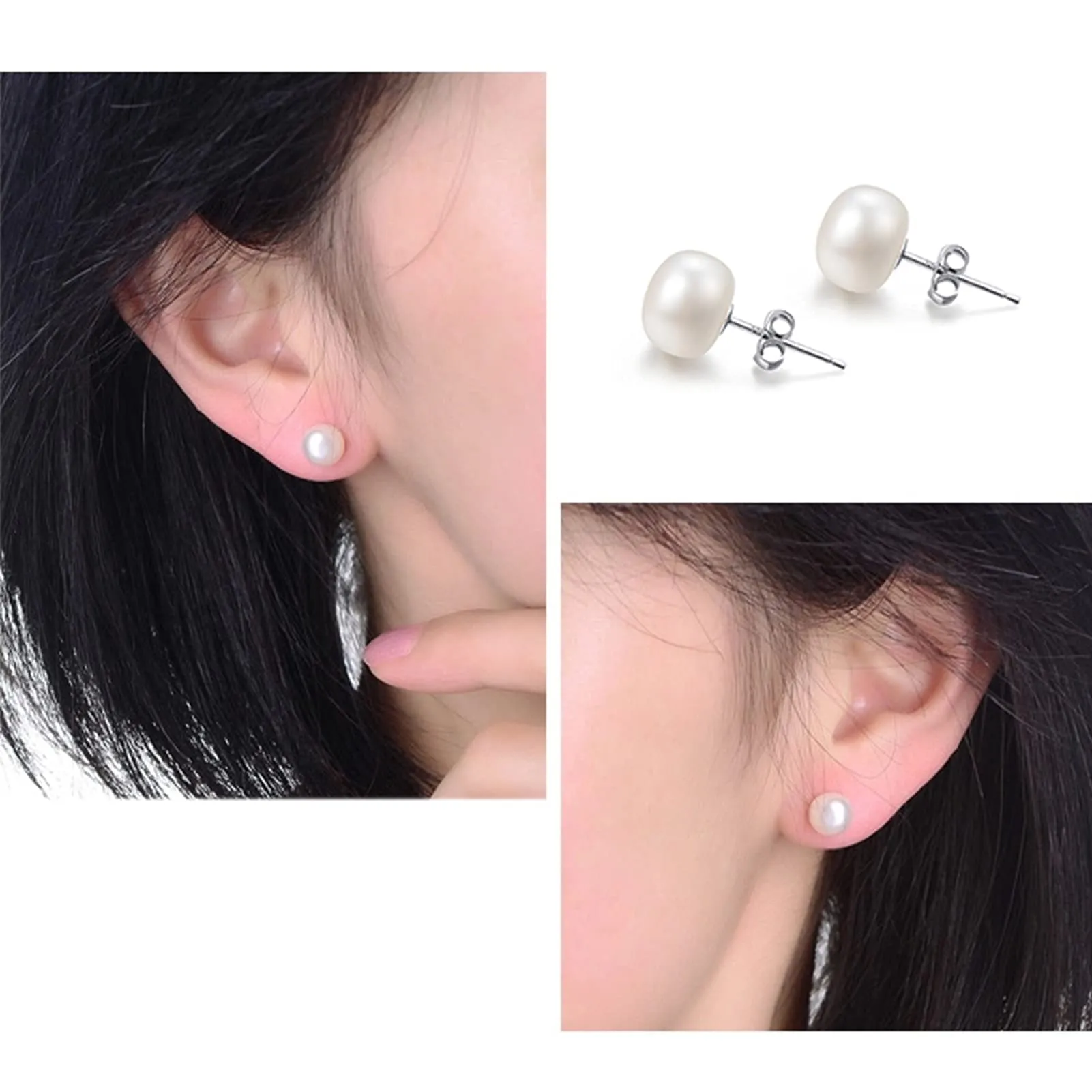 Orecchini Perle Donna Naturali D'acqua Dolce Coltivate Orecchino Argento 925 Perla Bianche Vere 8MM - immagine 8