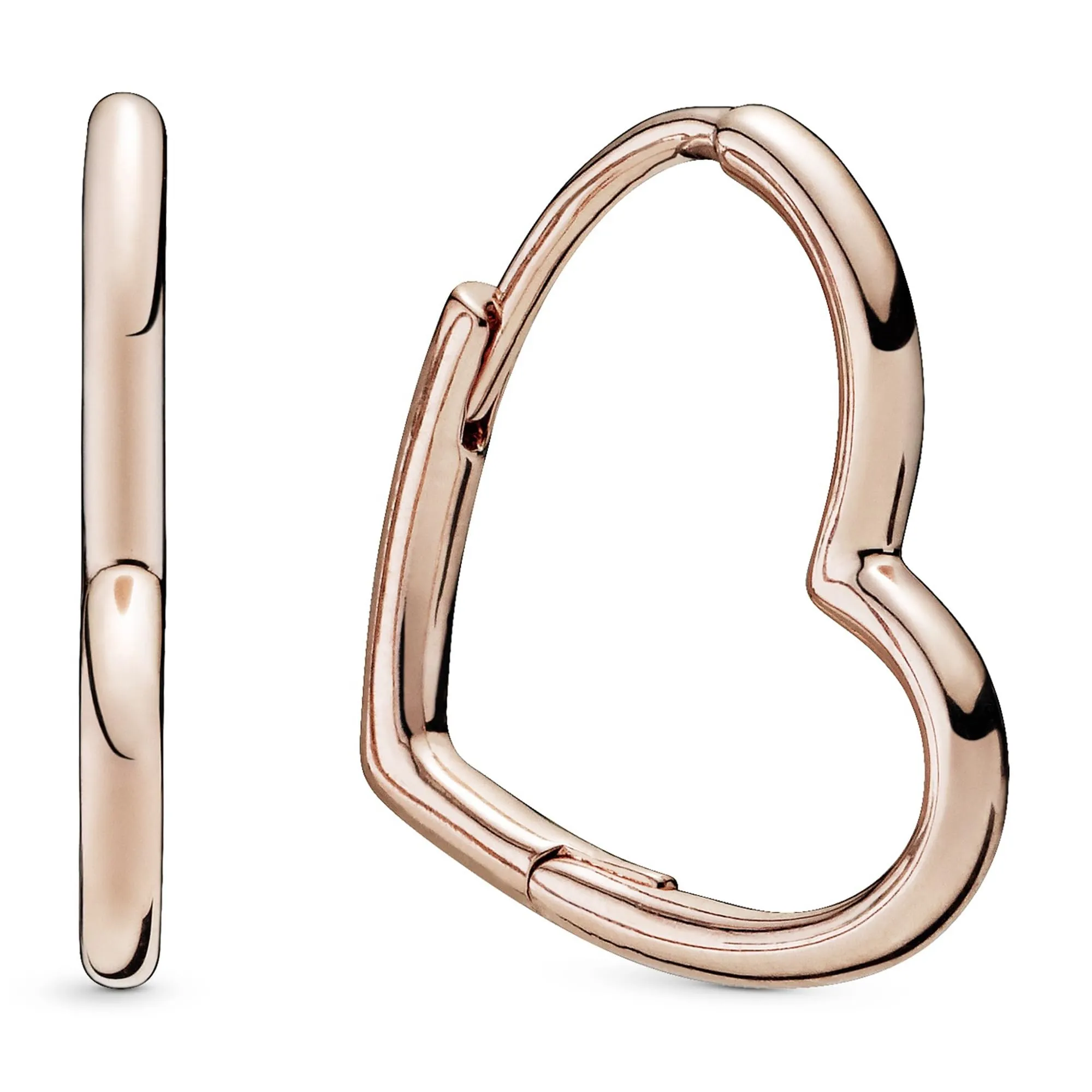 PANDORA Icons Orecchini a cerchio piccoli con cuore asimmetrico placcati in oro rosa 14 carati - immagine 3