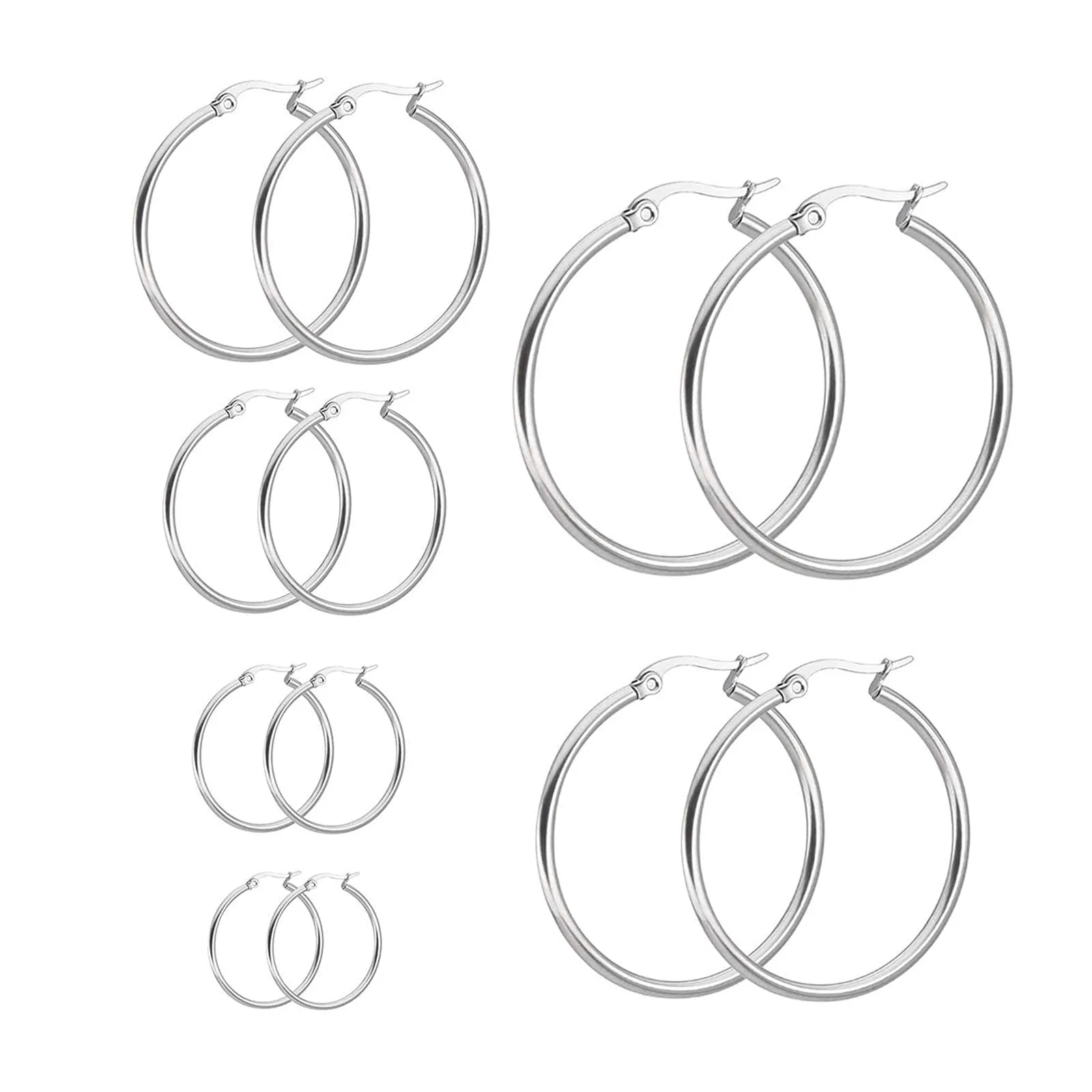 LEEQ 6 Paia Orecchini in Acciaio Inossidabile Cerchio Set Orecchio Cerchio Rotondo Set di Anelli Orecchio, 6 Taglie - immagine 1