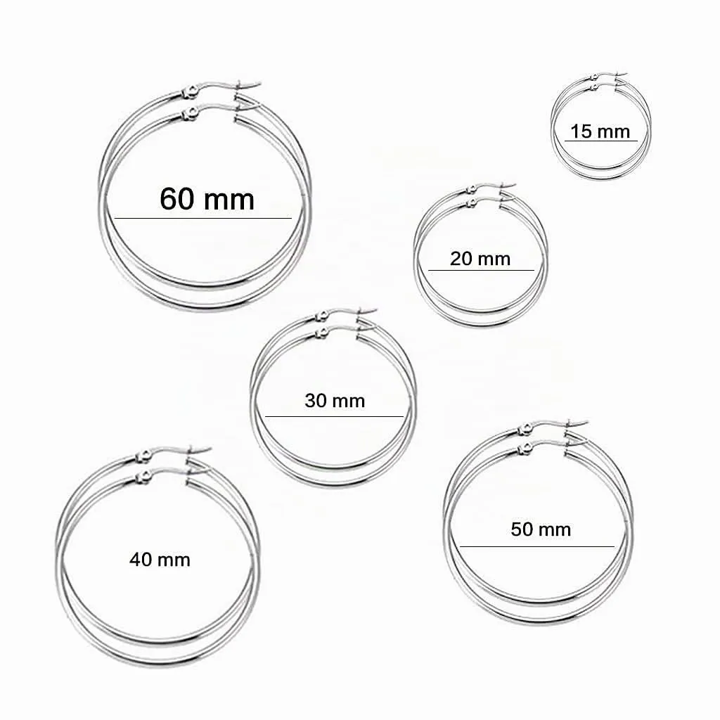 LEEQ 6 Paia Orecchini in Acciaio Inossidabile Cerchio Set Orecchio Cerchio Rotondo Set di Anelli Orecchio, 6 Taglie - immagine 2