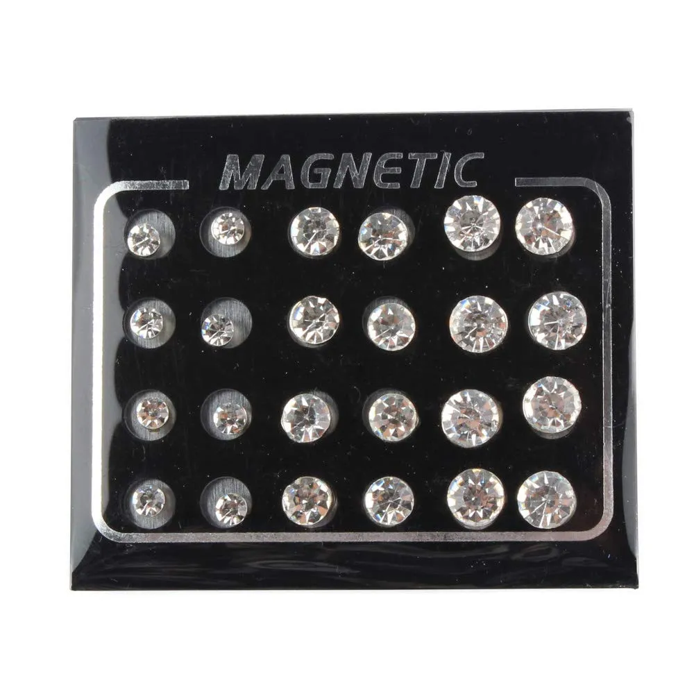 Pofet - 12 paia di orecchini magnetici a lobo con strass, per orecchie senza buco, da 4 mm, 6 mm, 7 mm - immagine 1