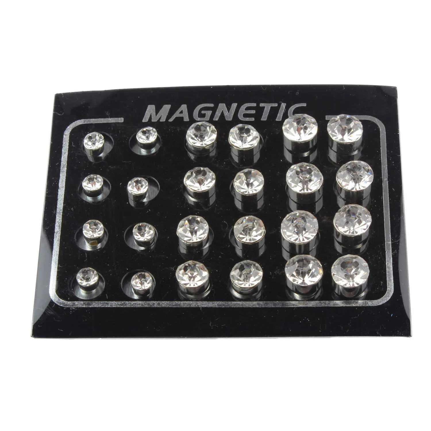 Pofet - 12 paia di orecchini magnetici a lobo con strass, per orecchie senza buco, da 4 mm, 6 mm, 7 mm - immagine 2