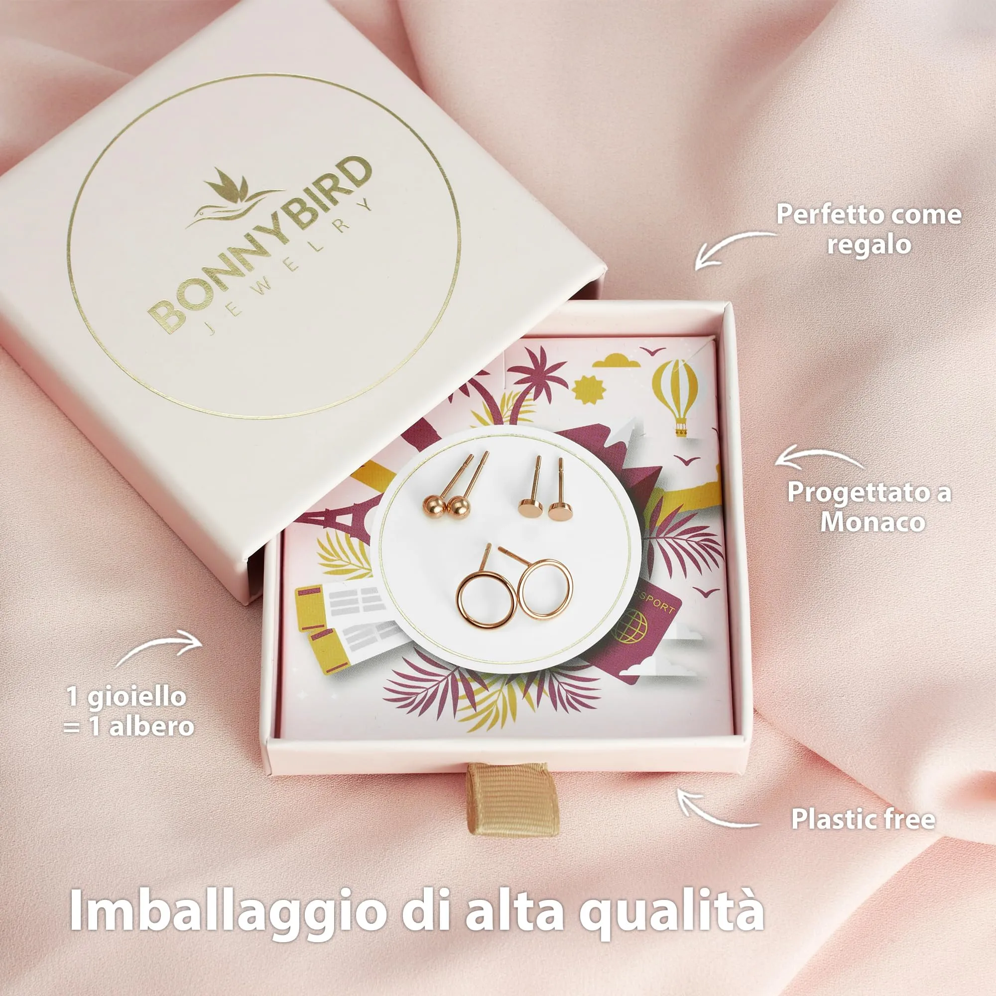 BONNYBIRD® Set Orecchini Donna Oro Rosa Acciaio Chirurgico Inossidabile Inox Anallergici Ipoallergici Senza Nichel Free Piccoli Gioielli Impermeabile Placcati Placcato - immagine 7