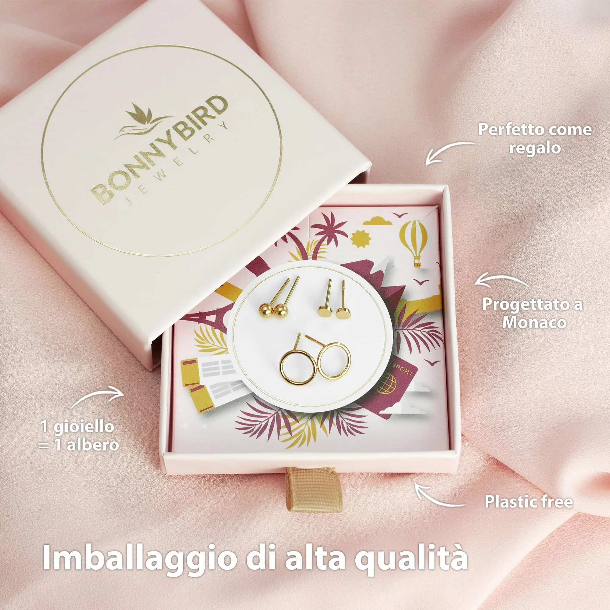 BONNYBIRD® Set Orecchini Donna Oro Acciaio Chirurgico Inossidabile Inox Anallergici Ipoallergici Senza Nichel Free Piccoli Gioielli Impermeabile Placcati Placcato - immagine 7