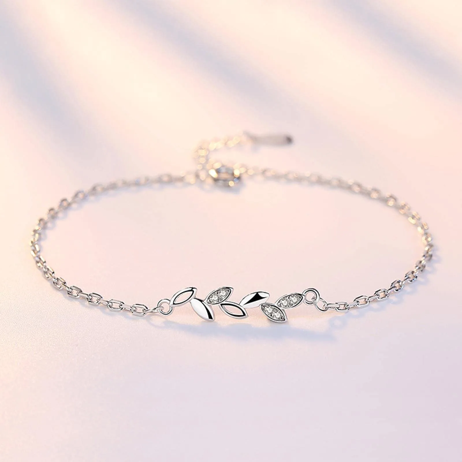 HCMA Set di gioielli in argento sterling 925 con perle semplici foglie collana di zirconi + orecchini + braccialetto per set di gioielli da sposa regalo ragazza donna - immagine 4