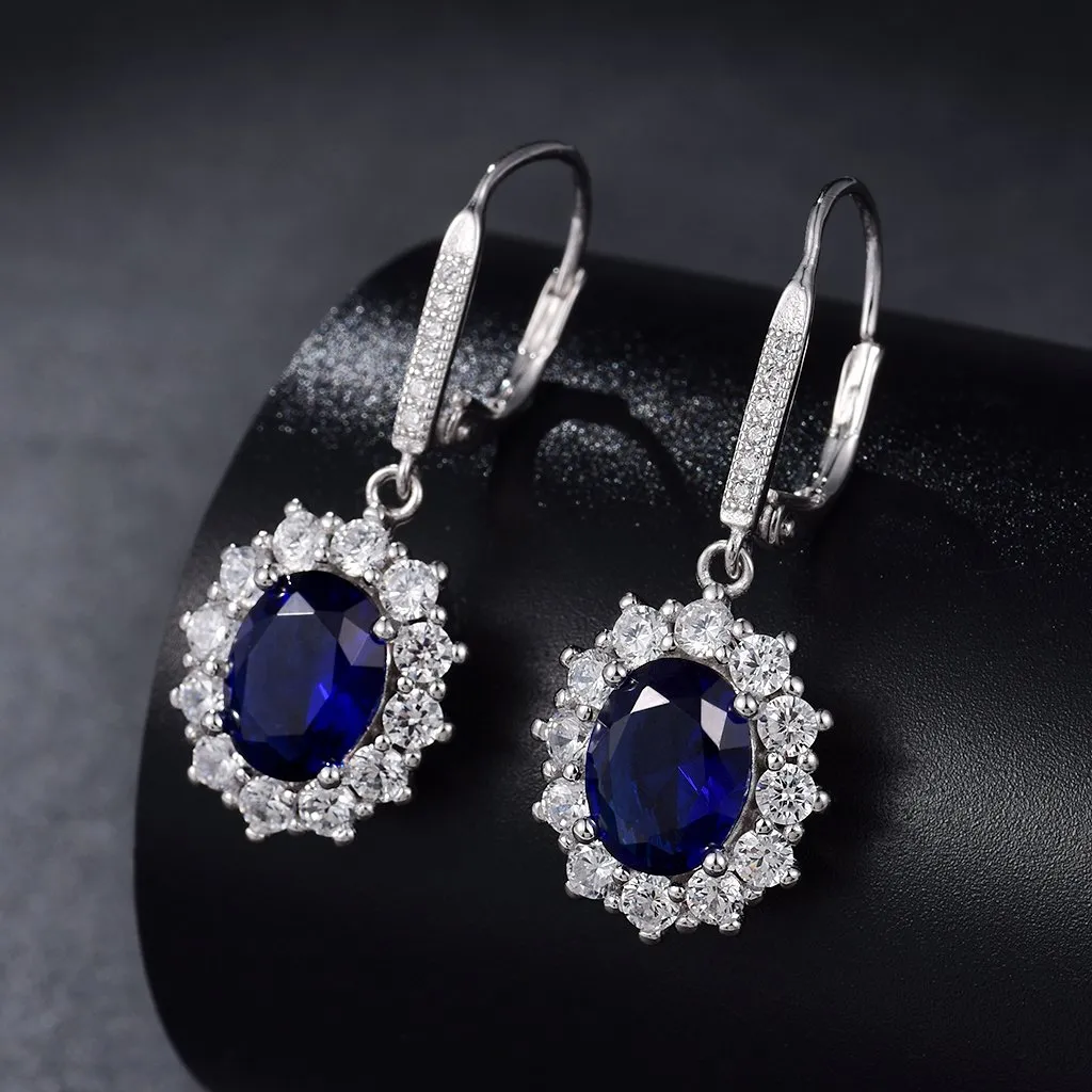 PRETTERY Set di orecchini a goccia in argento Sterling 925 con zaffiro blu, collana e orecchini pendenti pendenti con zirconia cubica blu 5A, regalo per compleanno, San Valentino, Zirconia cubica - immagine 2