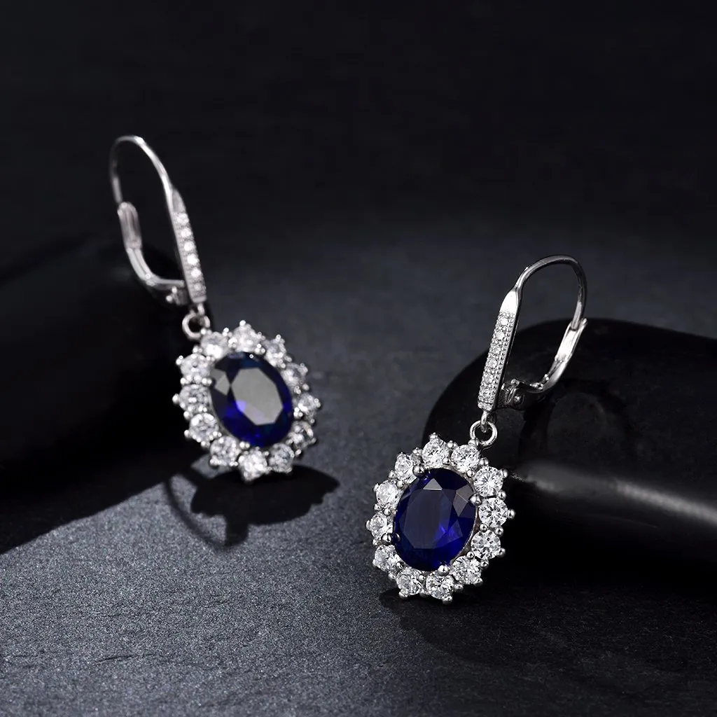 PRETTERY Set di orecchini a goccia in argento Sterling 925 con zaffiro blu, collana e orecchini pendenti pendenti con zirconia cubica blu 5A, regalo per compleanno, San Valentino, Zirconia cubica - immagine 3