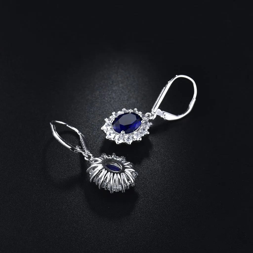 PRETTERY Set di orecchini a goccia in argento Sterling 925 con zaffiro blu, collana e orecchini pendenti pendenti con zirconia cubica blu 5A, regalo per compleanno, San Valentino, Zirconia cubica - immagine 4