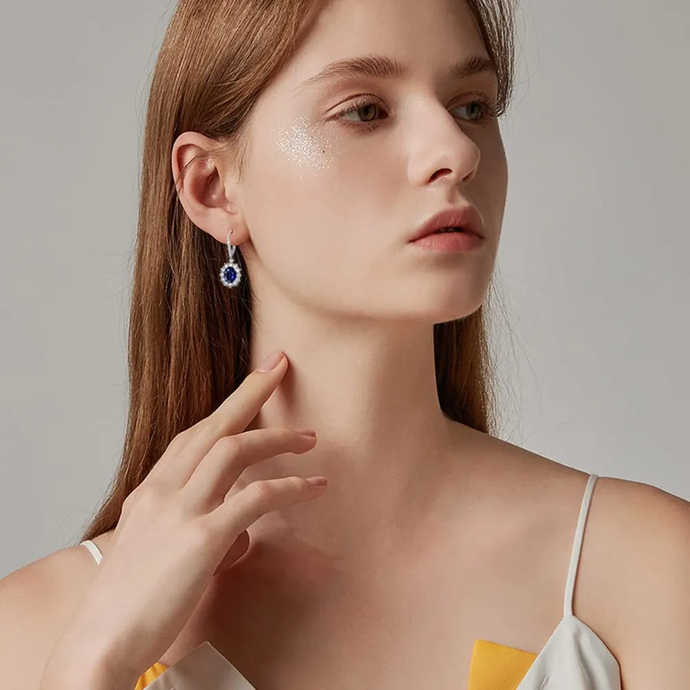 PRETTERY Set di orecchini a goccia in argento Sterling 925 con zaffiro blu, collana e orecchini pendenti pendenti con zirconia cubica blu 5A, regalo per compleanno, San Valentino, Zirconia cubica - immagine 5