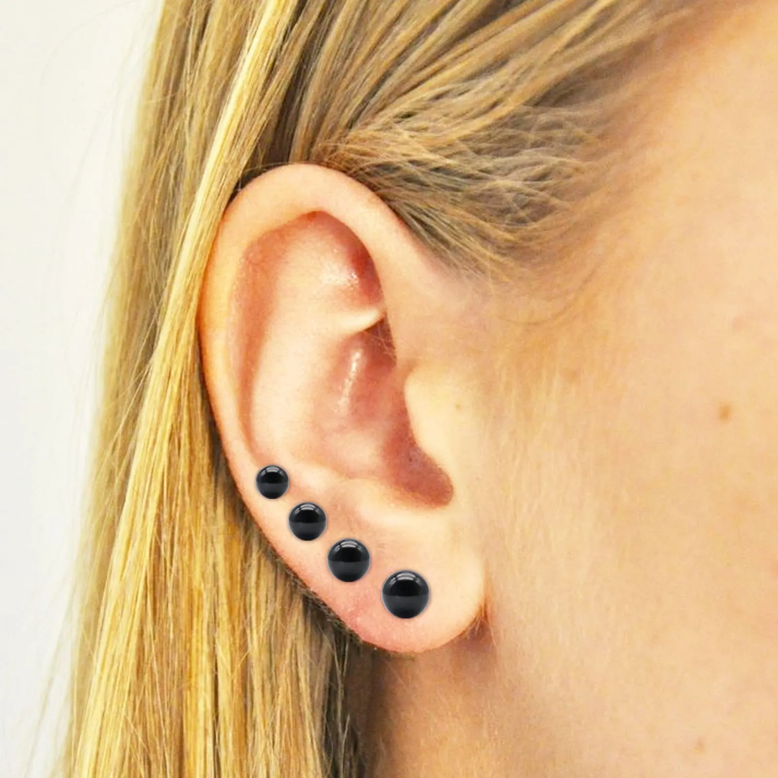 Artskin G23 orecchini a sfera in titanio donne ipoallergenici 3 mm orecchini neri per orecchie sensibili - immagine 6