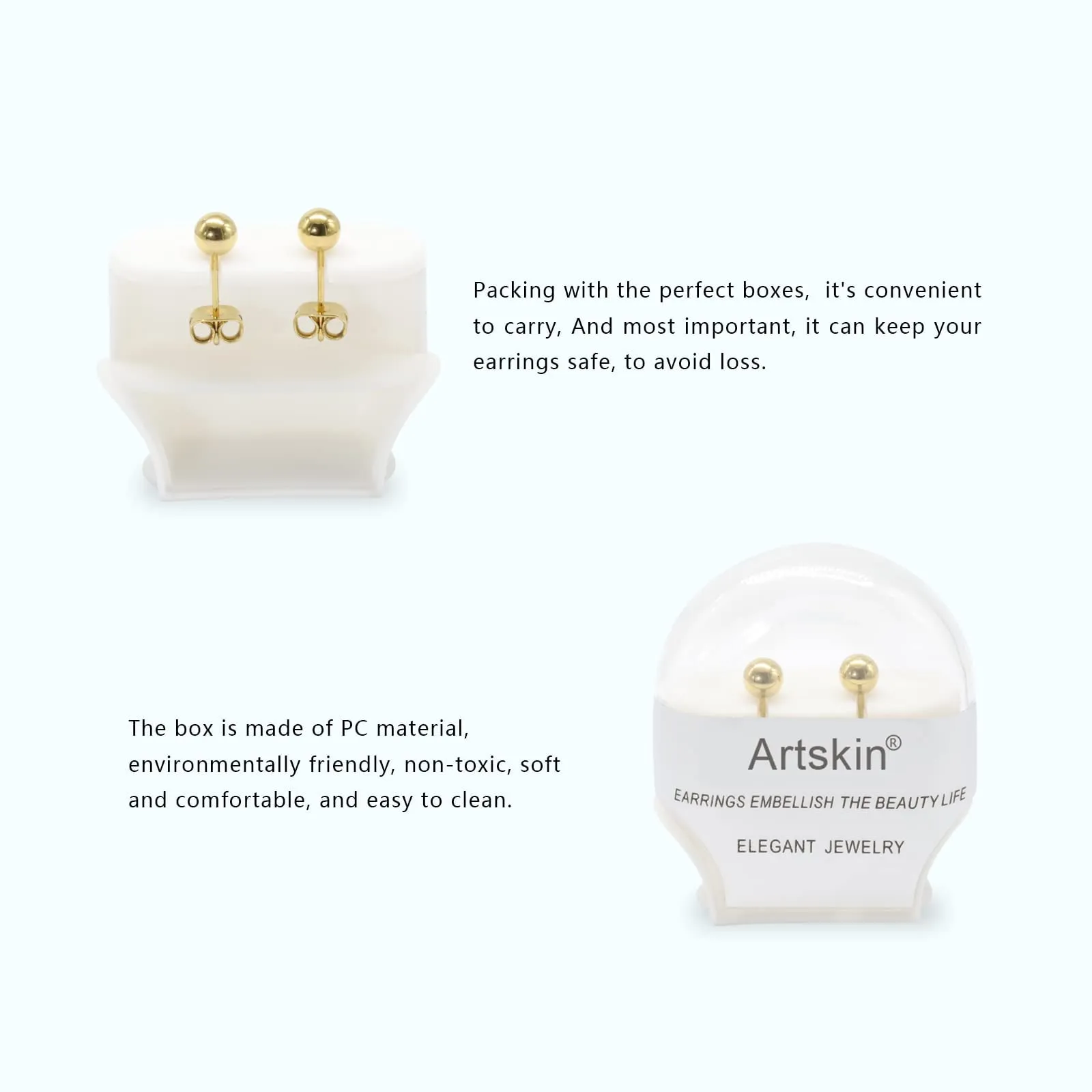 Artskin Orecchini a Sfera in Titanio 3 mm, Oro Ipoallergenici per Ragazze e Orecchie Sensibili - immagine 3