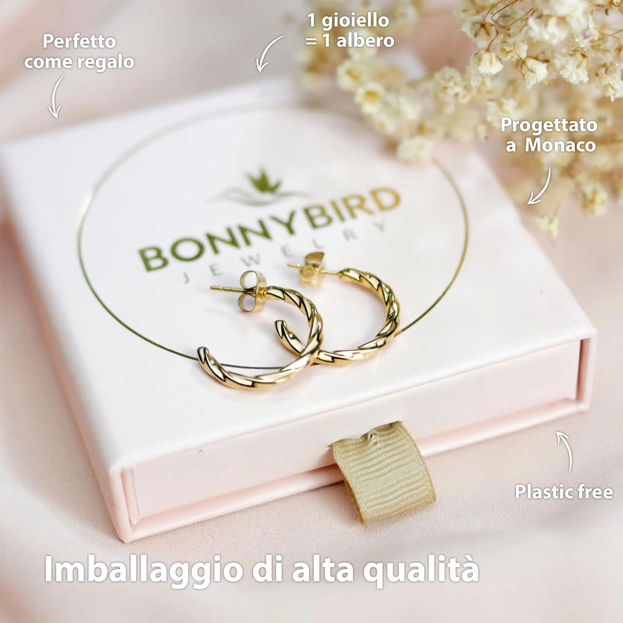 BONNYBIRD® Orecchini Cerchio Donna Oro Set Acciaio Chirurgico Inossidabile Inox Anallergici Senza Nichel Free Gioielli Impermeabile Placcati Placcato - immagine 6