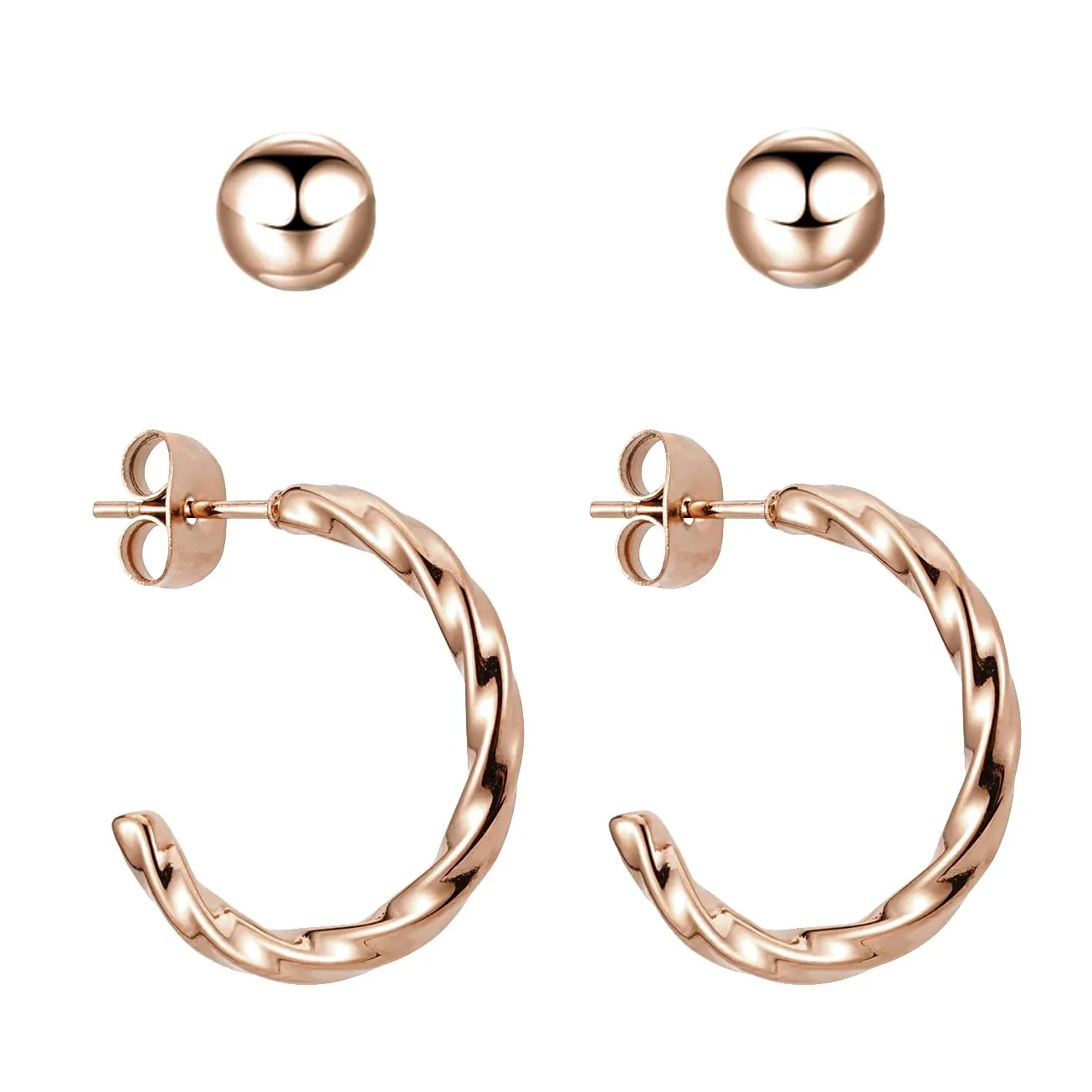 BONNYBIRD® Orecchini Cerchio Donna Oro Rosa Set Acciaio Chirurgico Inossidabile Inox Anallergici Senza Nichel Free Gioielli Impermeabile Placcati Placcato - immagine 1