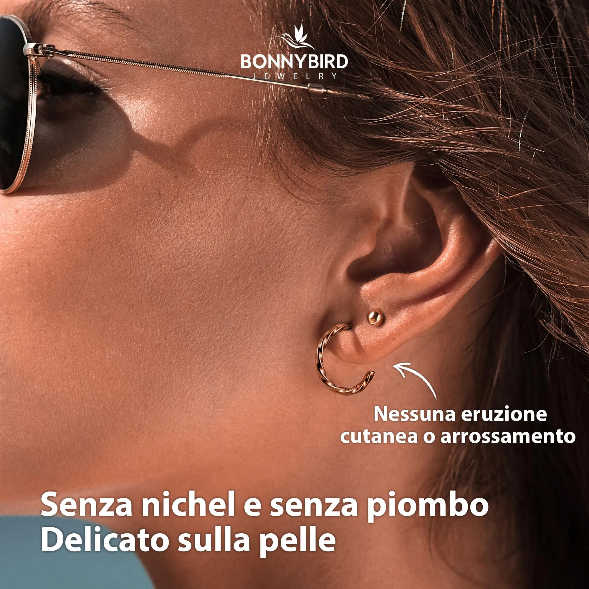 BONNYBIRD® Orecchini Cerchio Donna Oro Rosa Set Acciaio Chirurgico Inossidabile Inox Anallergici Senza Nichel Free Gioielli Impermeabile Placcati Placcato - immagine 3